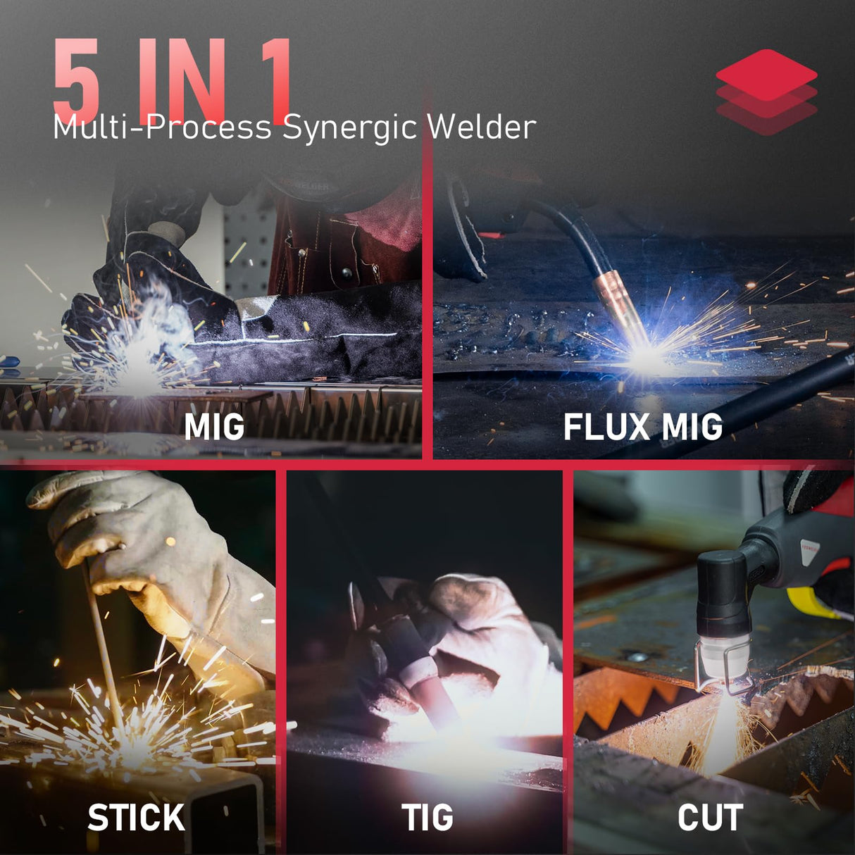 YESWELDER Plasma Cutter Welder Combo Gas MIG/Gasless MIG/Lift TIG/Stick/CUT 5 in 1 Welding Machine FIRSTESS MP200 Multi Process Welder YESWELDER