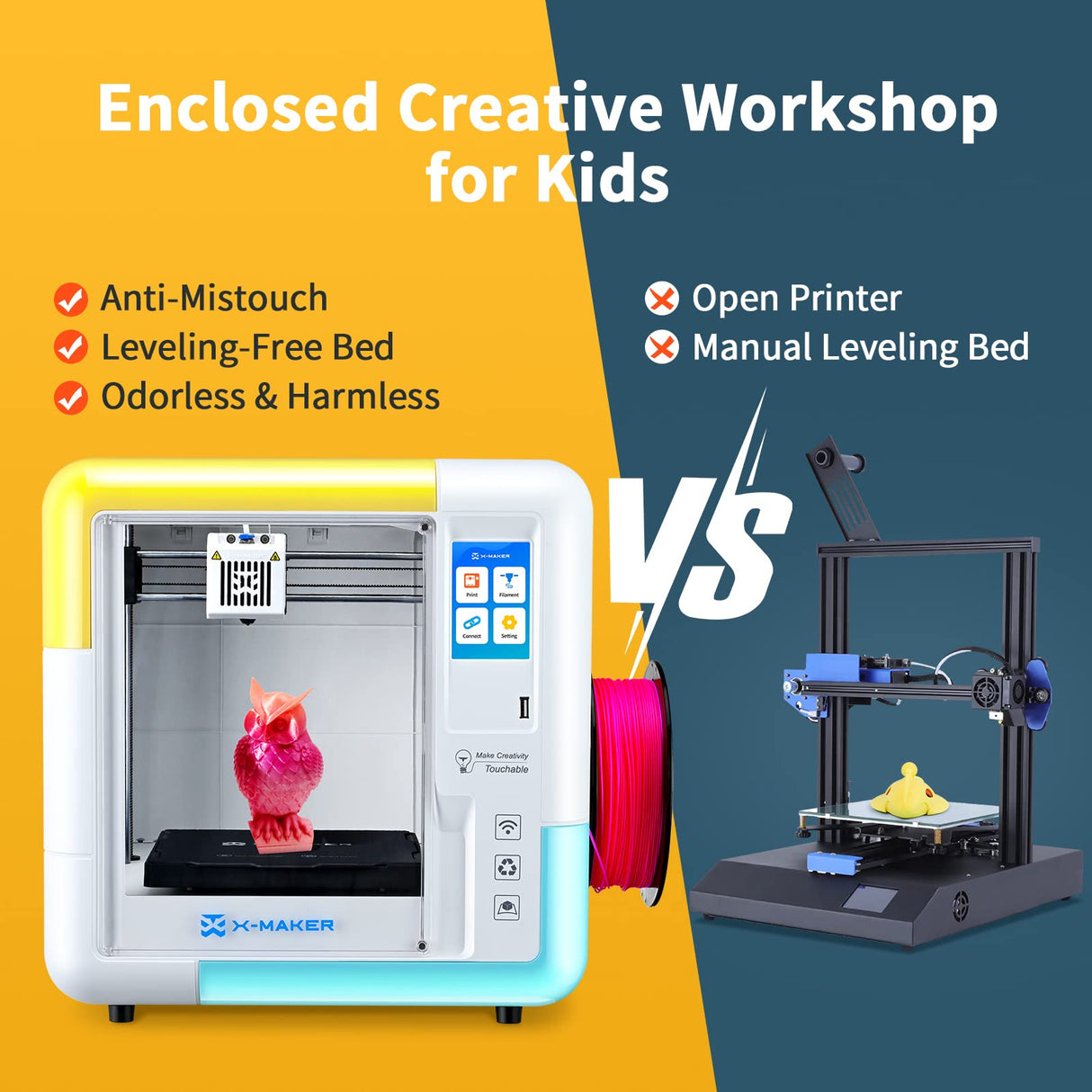 AOSEED X-Maker 3D Printer for Kids and Beginners, Fully Assembled High-Speed 3D Printer with 8 PLA Filament Set, Leveling-Free Bed, Wi-Fi Printing, Silent, High Precision Small 3D Printer with App AOSEED