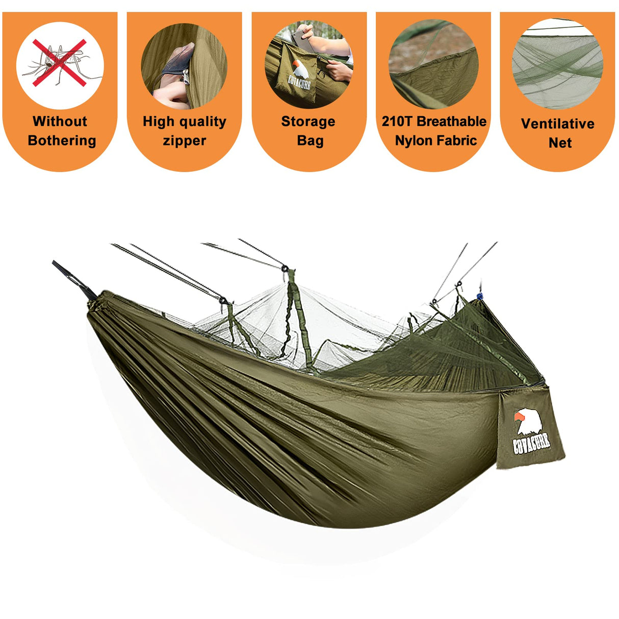 COVACURE Camping Hammock with Net - Lightweight Double Hammock 2 * 10ft Straps, Portable Hammocks, Camping Accessories for Outdoor, Hiking, Camping, Backpacking, Travel, Beach covacure