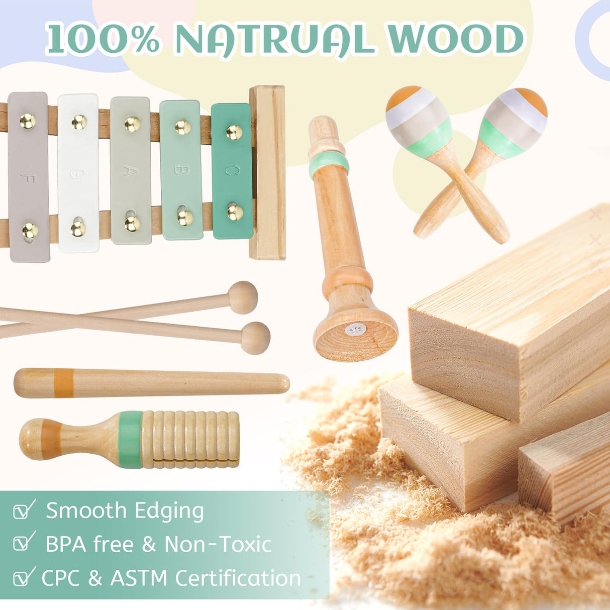 Raimy Musical Instruments Set - Neutral Colors Wooden Montessori Toys Percussion Music Modern Boho Xylophone Birthday Gifts for 1 2 3 Year Old Kids Baby Toddlers Boys Girls with Storage Bag Raimy