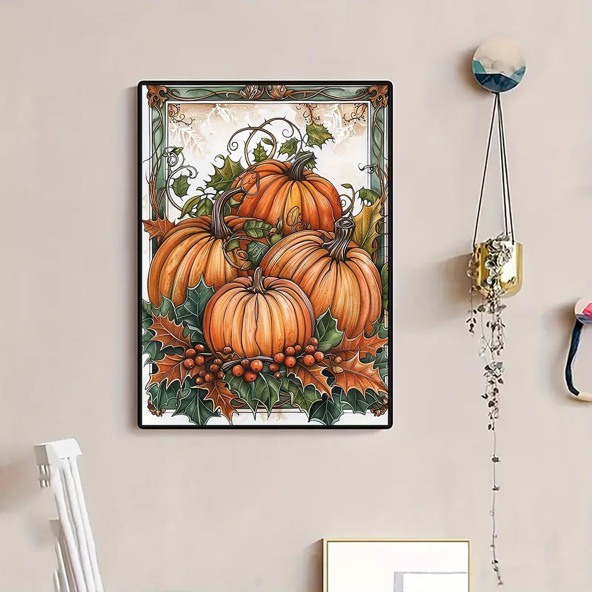 VCLKDIY Fall Pumpkin Leaf Diamond Art Kits for Adults, 5D Diamond Painting Kits for Adults Beginners, DIY Full Round Drill Diamond Dot Painting Gem Art Kits for Adult, Home Wall Decor 11.8x15.7 Inch VCLKDIY
