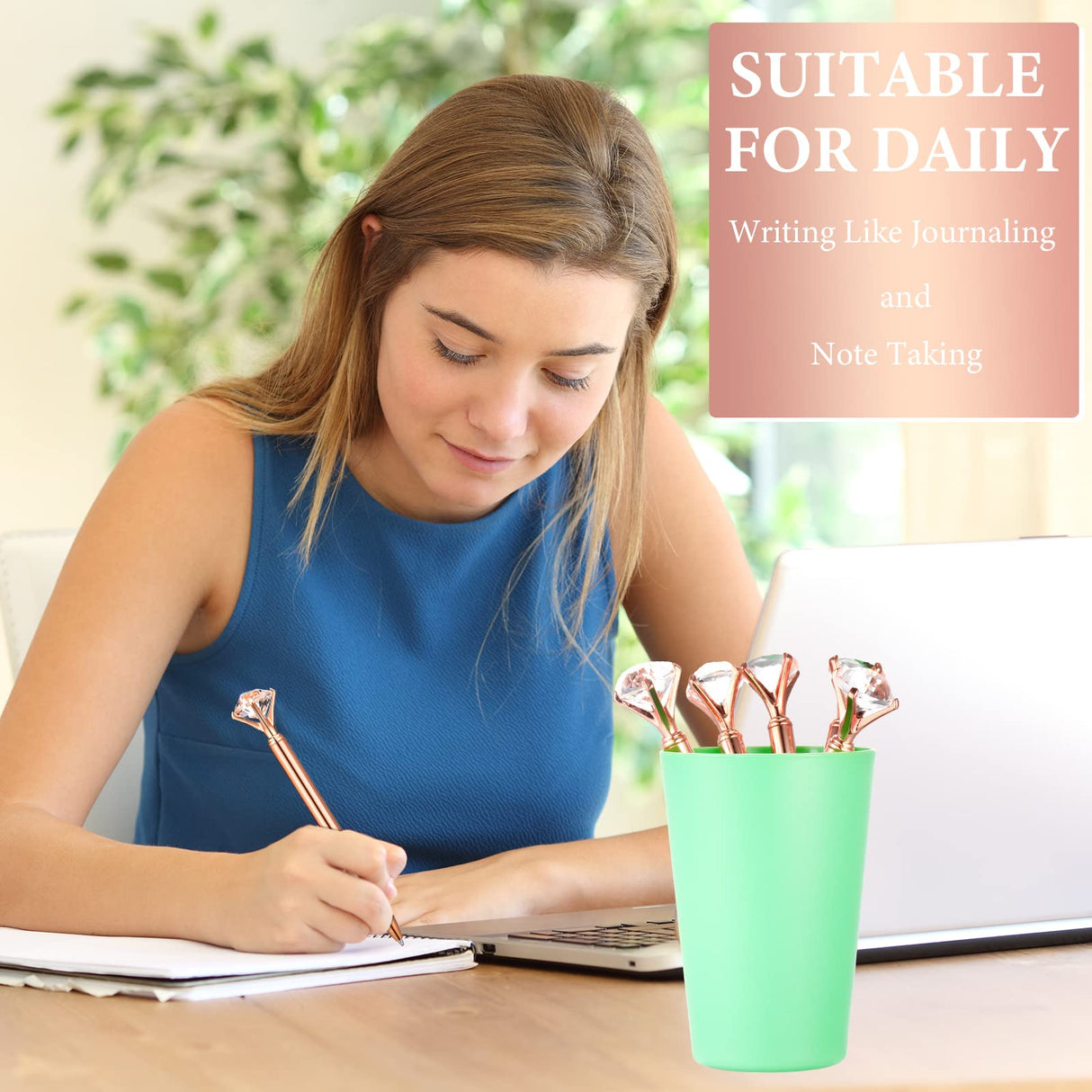 Yahenda 50 Pcs Diamond Pens Bridal Shower Ballpoint Pen Black Ink Bling Pens Crystal Metal Pens Bling Pen with Diamond on Top for Women Bridesmaid Wedding Office School(Rose Gold) Yahenda