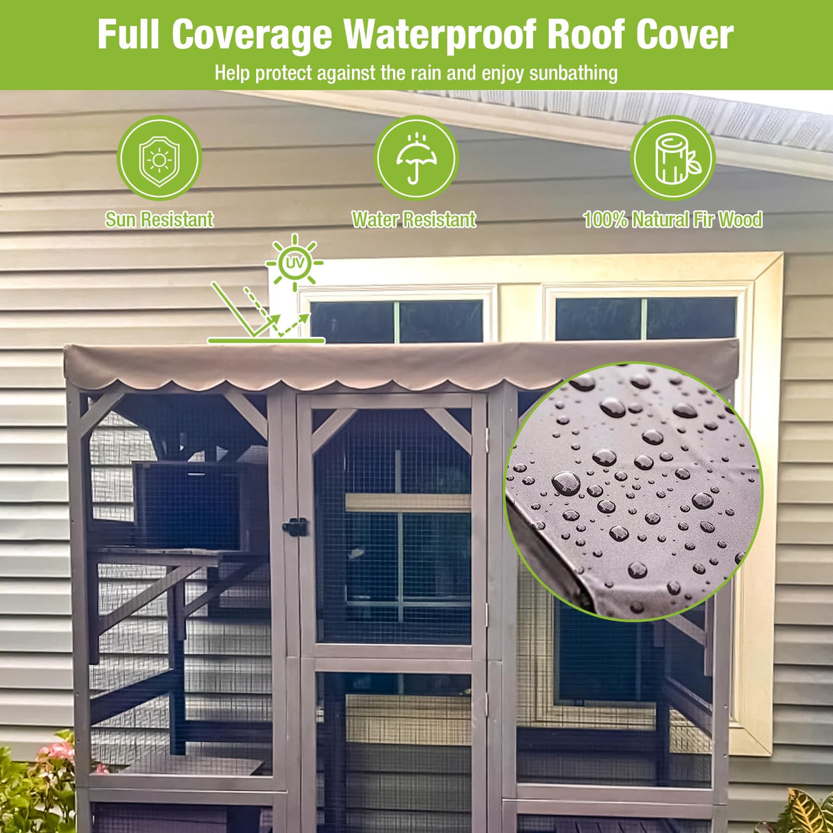 Catio Outdoor Cat Encolsure 71" Large Cat House Window Catio Walk in Kitty Shlter with Resting Box,Upgrade Waterproof Cover GUTINNEEN