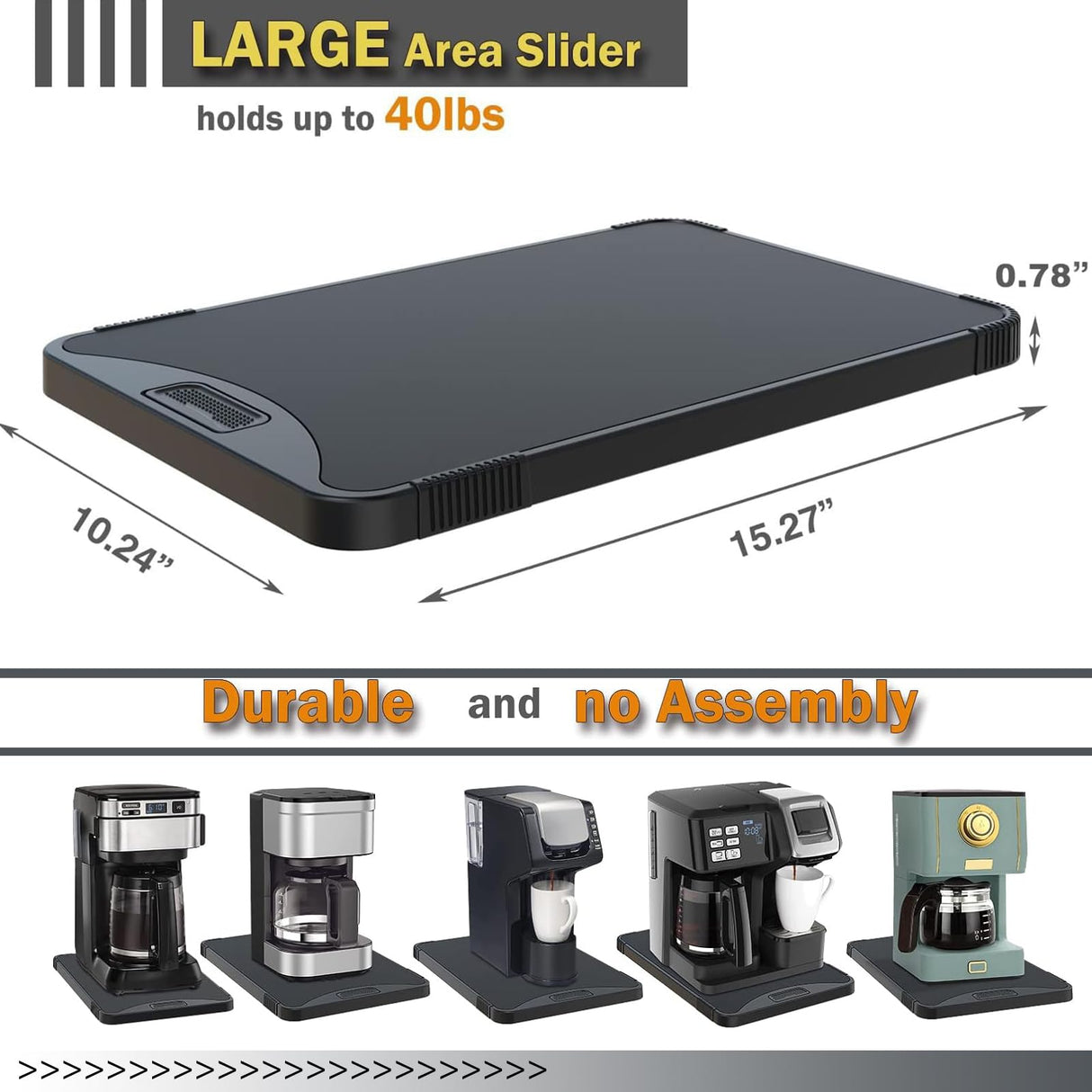 ARGOMAX Appliance Rolling Tray, Coffee Maker Slider, coffee pull out tray, sliding coffee maker tray, Suitable for coffee machines, air fryers and other appliances (10.3'' W × 15.3''D) ARGOMAX