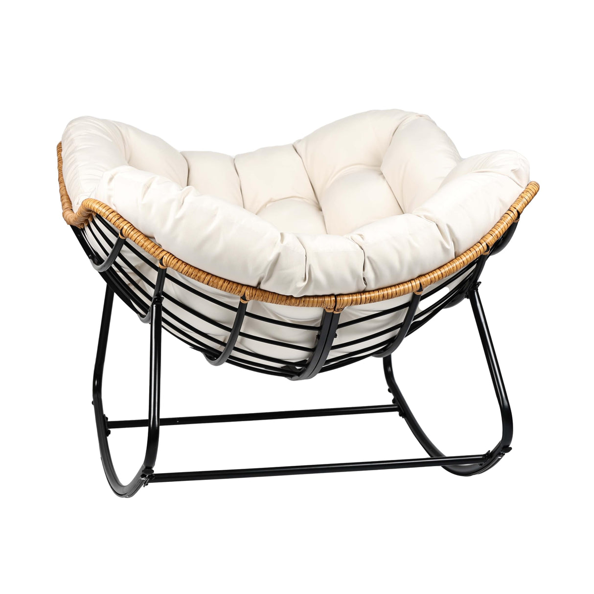 knocetx Rocking Egg Chair, Outdoor Rocking Chair with Thick Cushion, Modern Indoor Outdoor Papasan Rocking Chair, Lounge Rocker for Balcony, Living Room, Bedroom, Porch, Patio, Lawn, Garden (Ivory) knocetx