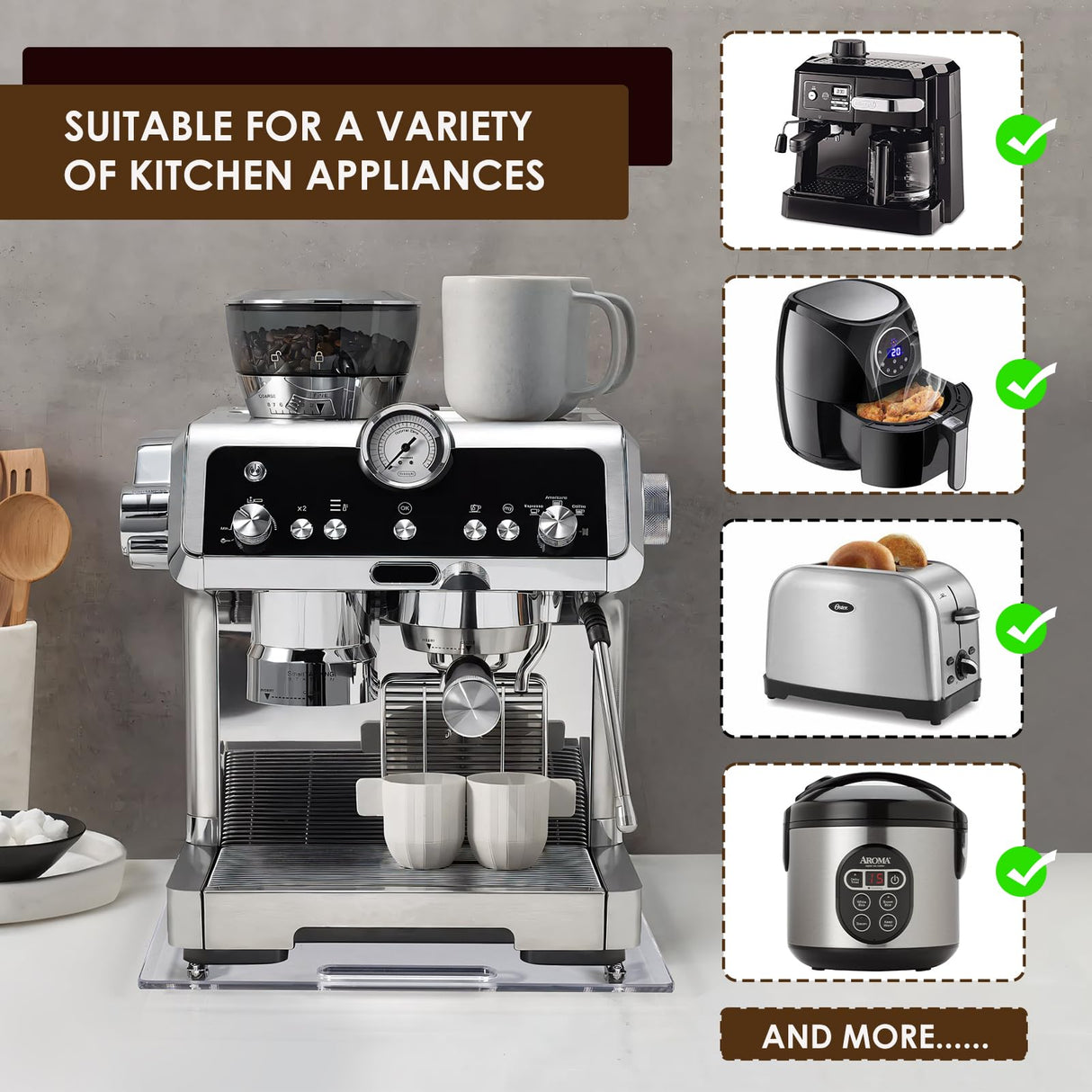 Baemin Acrylic Appliance Slider with Rubber Wheels, Sliding Tray for Heavy Kitchen Appliances, Coffee Maker Slider Tray for Counter, Countertop Moving Tray Accessories for Kitchen - 13" x 14" (Clear) Baemin