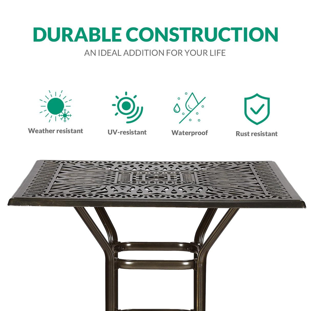 VIVIJASON 5-Piece Bar Height Patio Dining Set, All Weather Cast Aluminum Outdoor Table and Chairs Set with 4 Swivel Bar Stools, Cushions & 35.4" High Bar Table w/Umbrella Hole for Deck, Lawn, Garden VIVIJASON