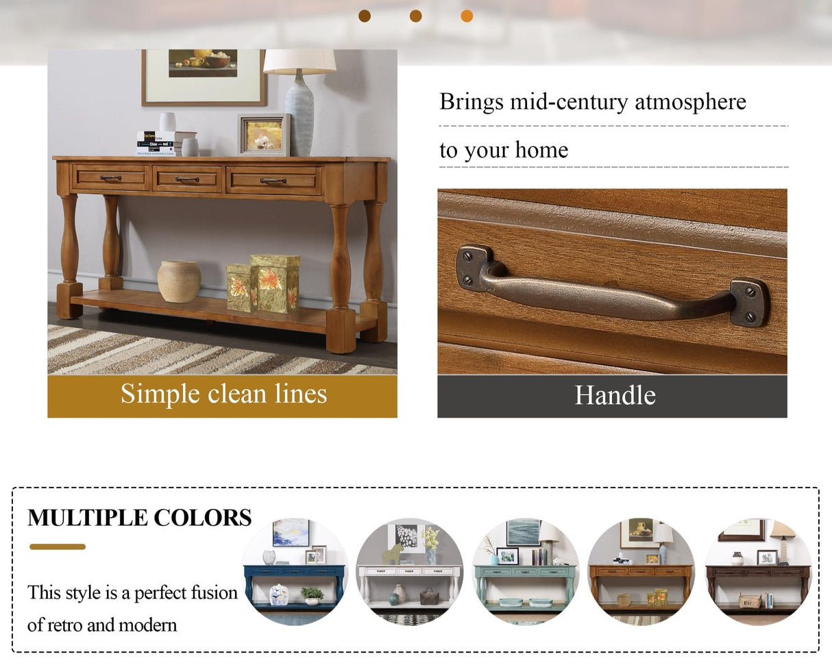 LKTART Solid Wood Console Table Sofa Table Entryway Table with 3 Drawers and 1 Bottom Shelf for Storage Entry Hallway Foyer Sofa (63" Brown) LKTART