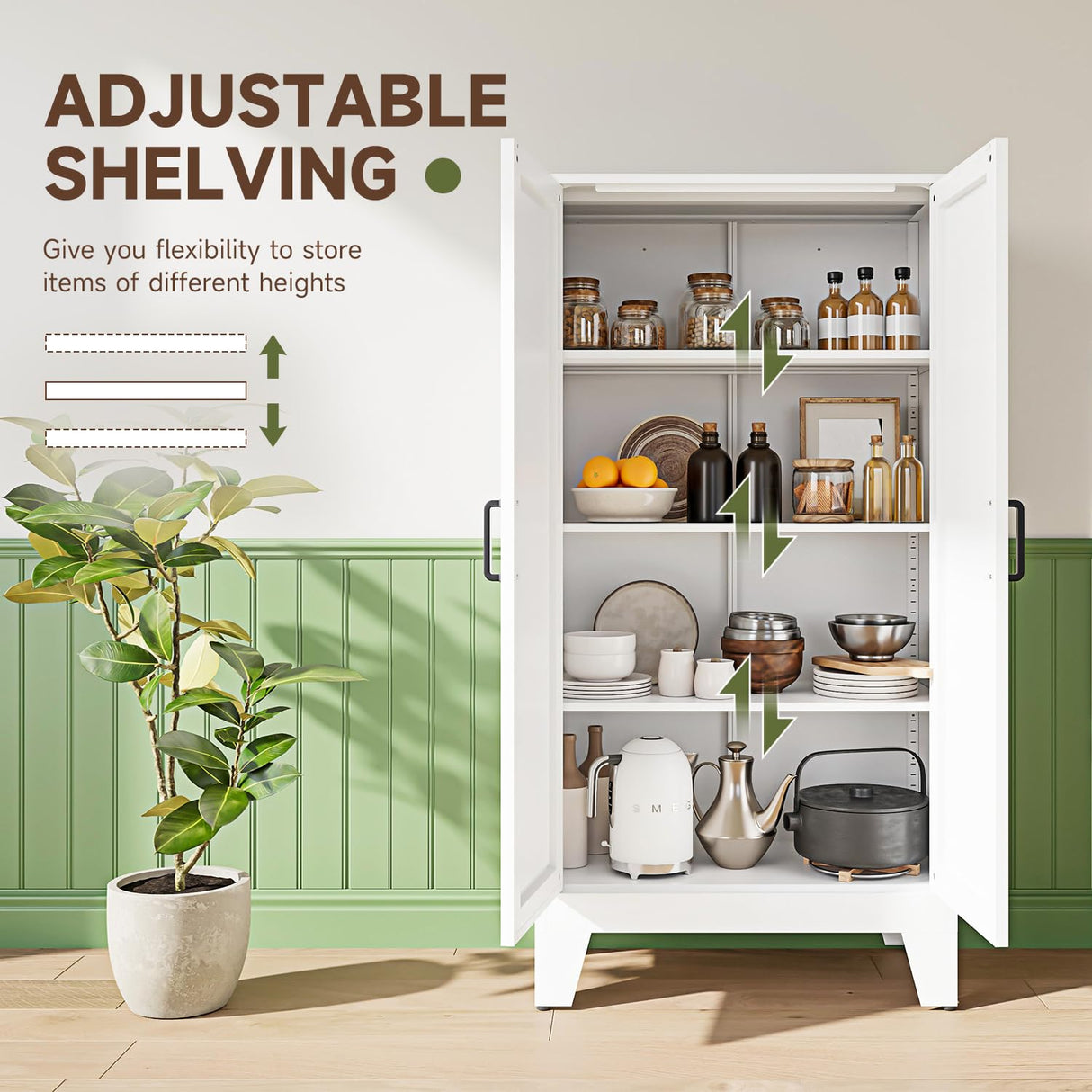 Letaya Storage Cabinet,47" H Metal Kitchen Pantry Cabinets with Doors and Adjustable Shelves,Pantry Organizers for for Cupboard/Dining/Bathroom/Office/Garage Room,White Letaya