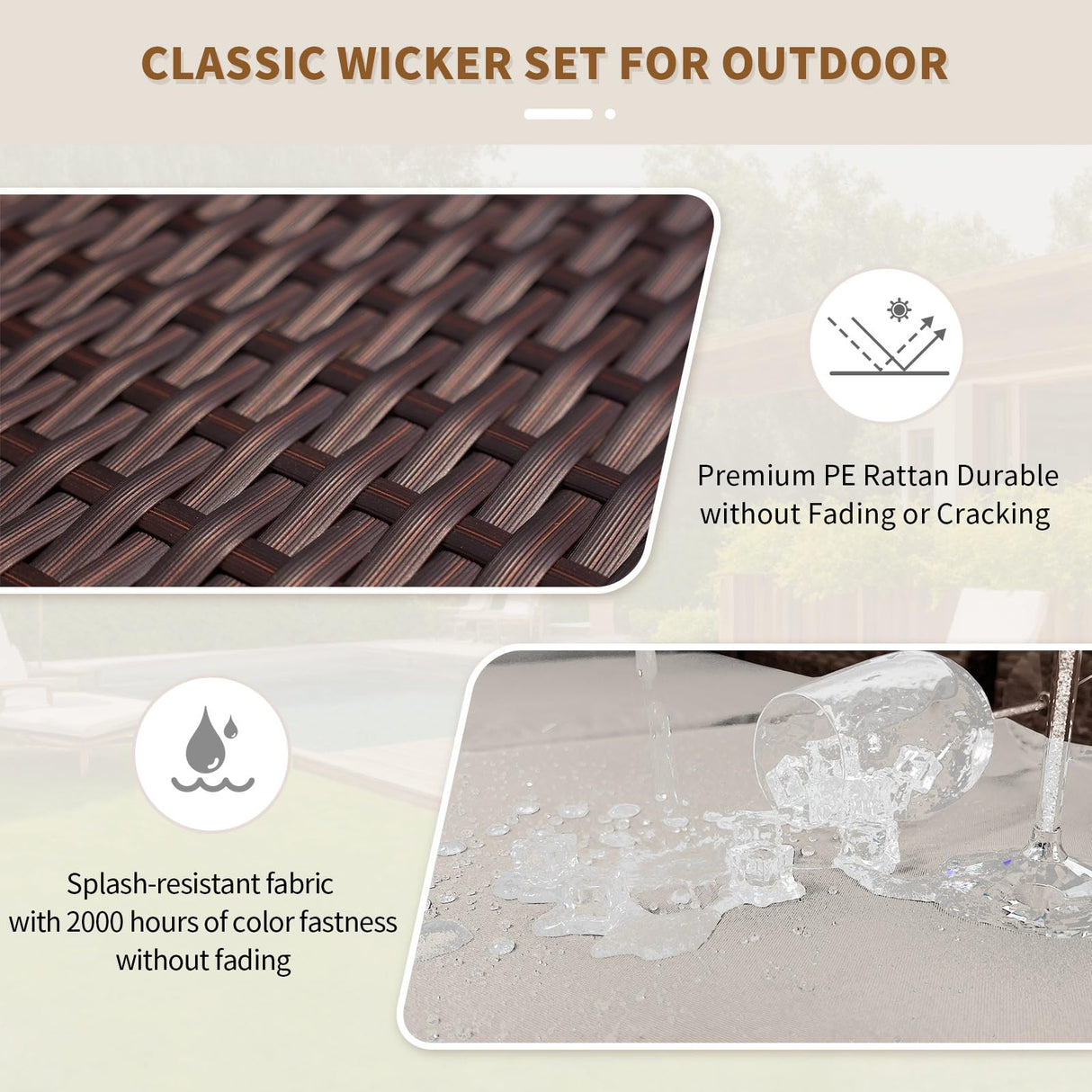 NICESOUL® 8 Pieces Plus Size High Back Brown Wicker Outdoor Furniture PE Rattan Patio Sectional Sofa Sets Sectionals Outdoor Backyard Conversation Sets Beige Cushions NICESOUL