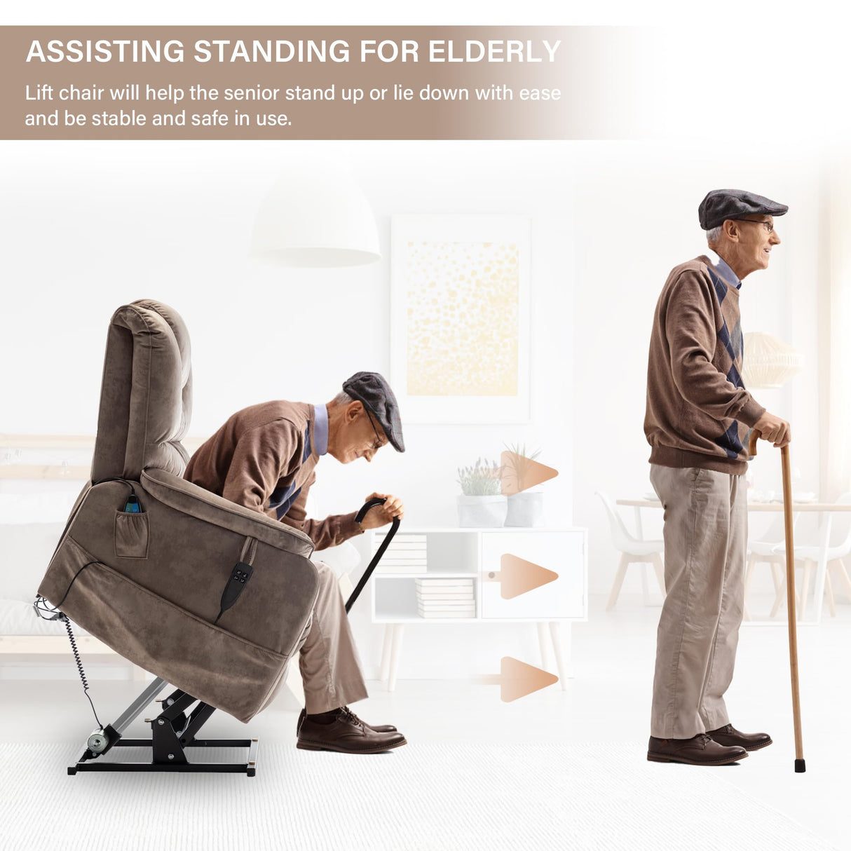 FUNECORP Power Lift Recliner Chair Recliners for Elderly,Lay Flat Velvet Tufted Recliner with Heat and Massage,Dual Motor Lounge Recliners for Living Room FUNECORP