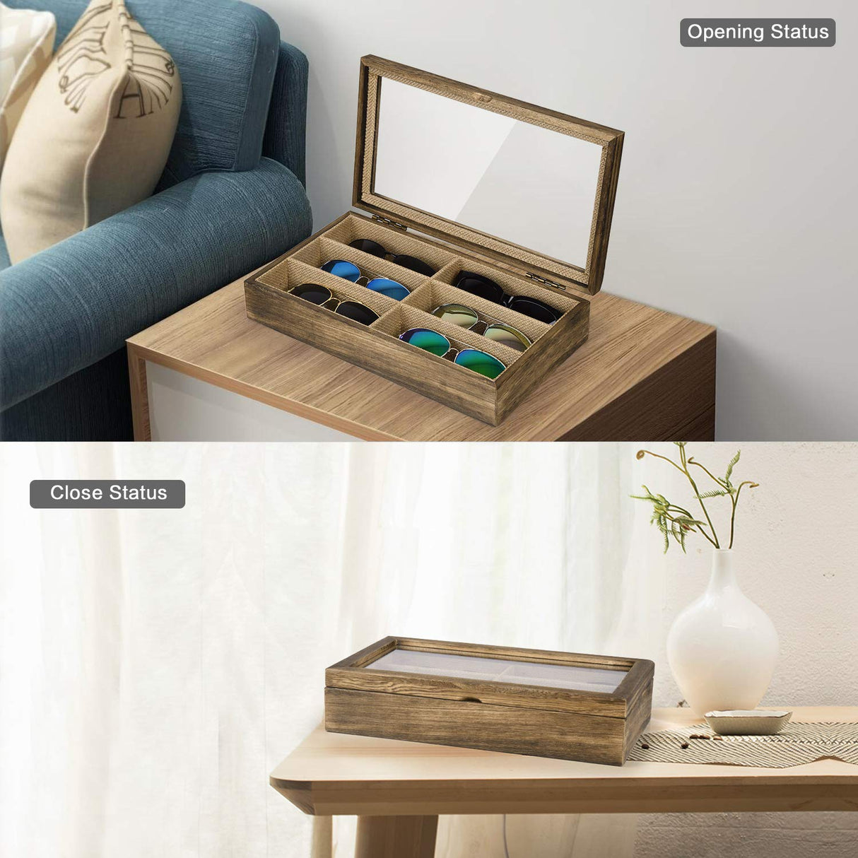 SRIWATANA Sunglasses Organizer Box, 6 Slot Eyeglasses Display Case Storage for Women Men, Gifts for Loved One, Carbonized Black SRIWATANA