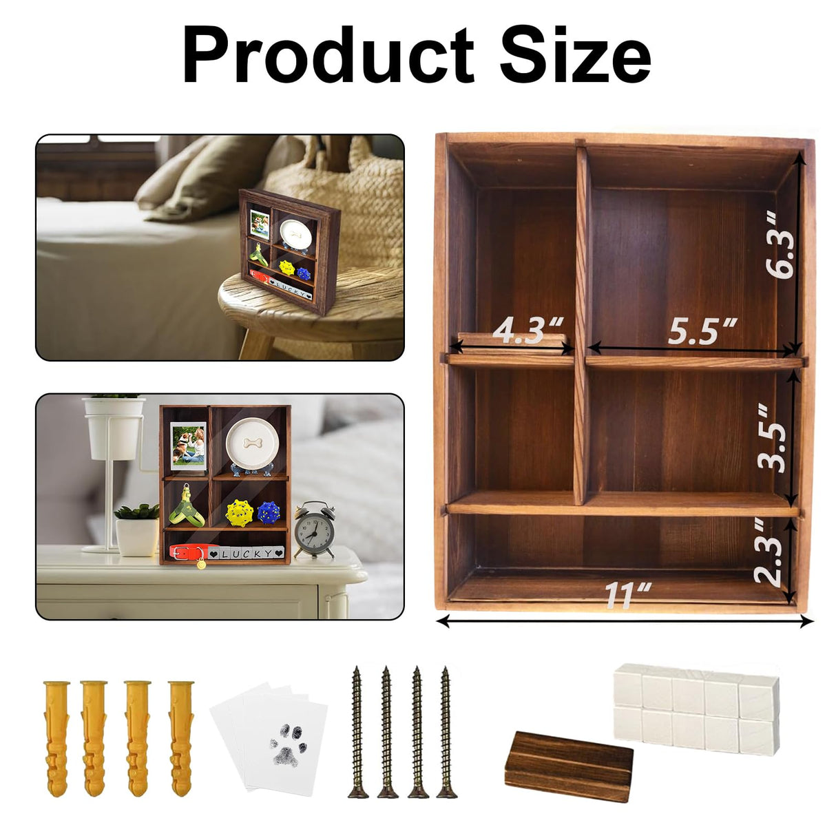 Pet Memorial Gift Shadow Box with Adjustable Shelves,Dog Memorial Gifts for Loss of Dog Death Sympathy,Pet Frame Urn Ashes Remembrance Gift Display Case with Deep Drawer&Pet Paw Ink Kit SUPERPAWS