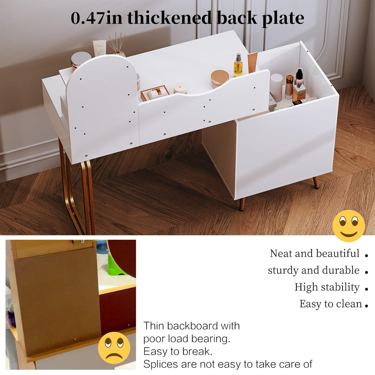 Chrangmay White,Vanity Desk with Mirror and Lights,Small Makeup Vanity with 2 Spacious Drawers,Modern Makeup Table with Adjustable Cabinet for Bedroom,Makeup Room,Writing Desk,Cheap Chrangmay