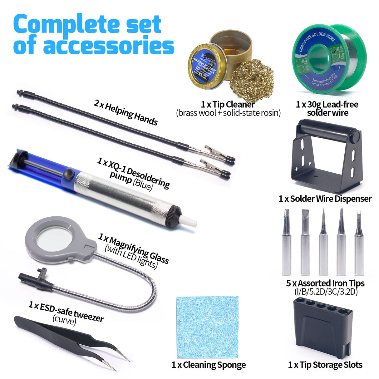 WEP 927-IV Soldering Station Kit High-Power 110W with 3 Preset Channels, Sleep Mode, LED Magnifier, 5 Extra Iron Tips, Tip Cleaner, 2 Helping Hands, Tip Storage Slots, Lead-free Solder Wire, Tweezers WEP