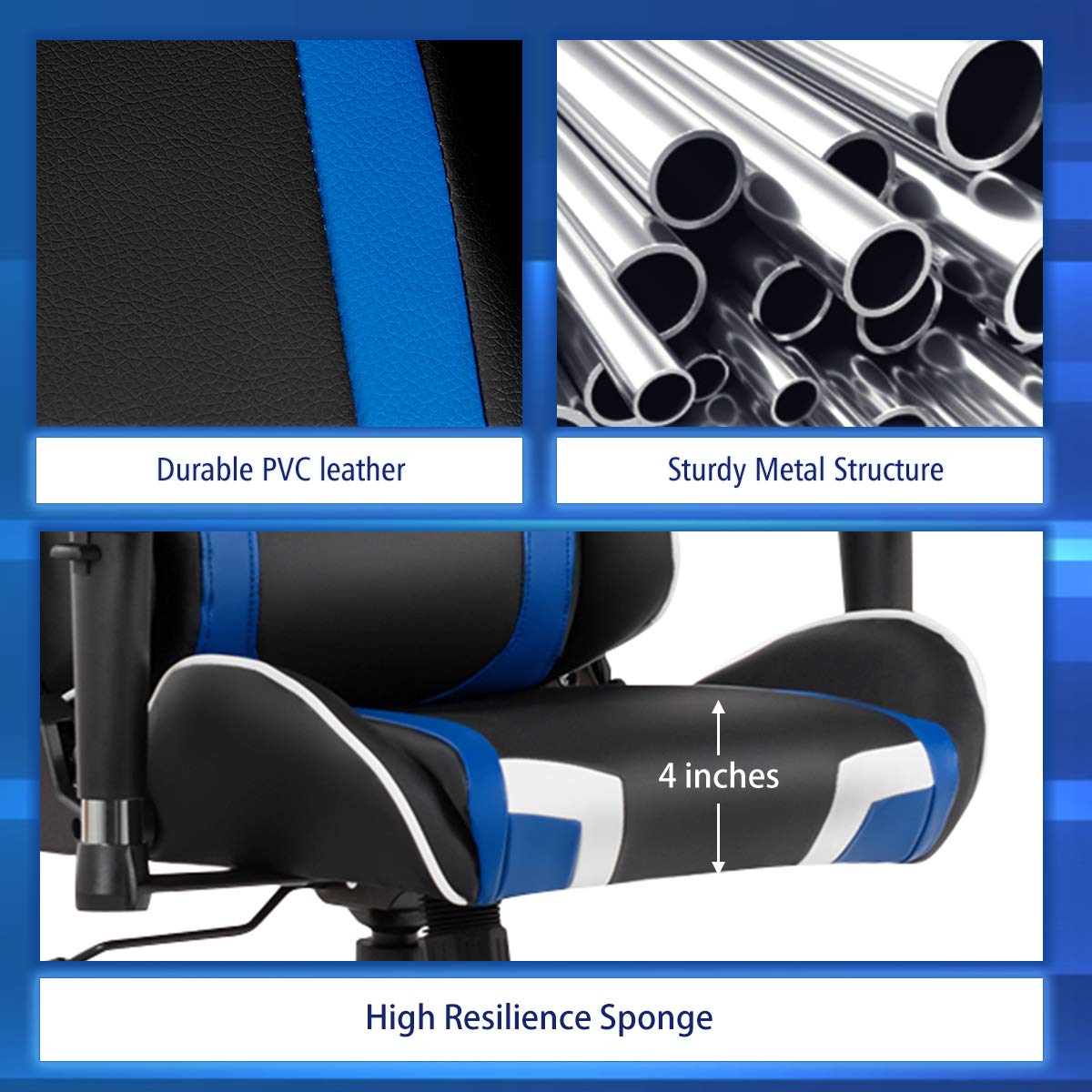 Goplus Gaming Chair, Massage Office Chair Computer Gaming Racing Chair, High Back PU Leather Adjustable Arms Headrest Ergonomic Reclining Game Chair, Rolling Swivel Executive Chair Goplus