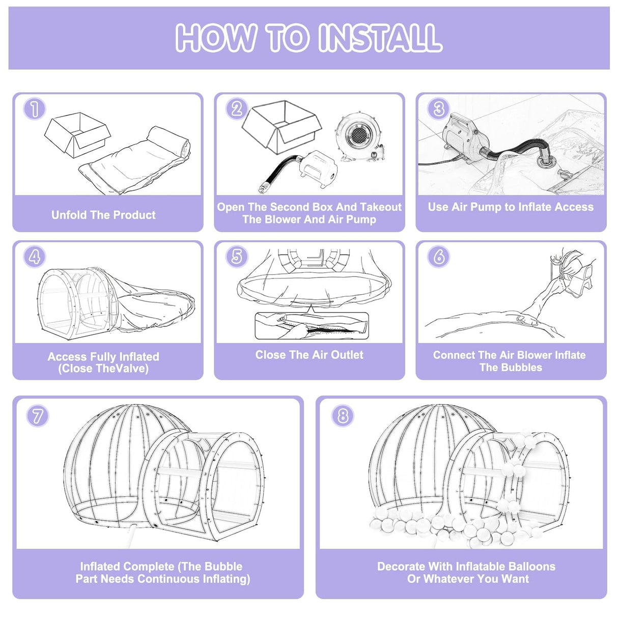 FBSPORT Inflatable Bubble House 10FT, Bubble House Dome Inflatable with 750W Air Blower for Kids and Adults Includes 100 Balloons, TPU Bubble Tent for Indoor and Outdoor Backyard FBSPORT