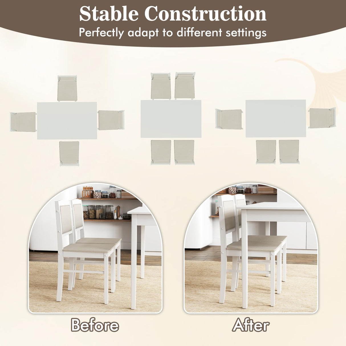 Tangkula Dining Table Set for 4, Farmhouse Solid Wood Dinette Set w/Rubber Wood Legs, Upholstered Seat & Padded Backrest, Mid-Century Modern Dining Table and Chairs Set for Kitchen, Dining Room Tangkula