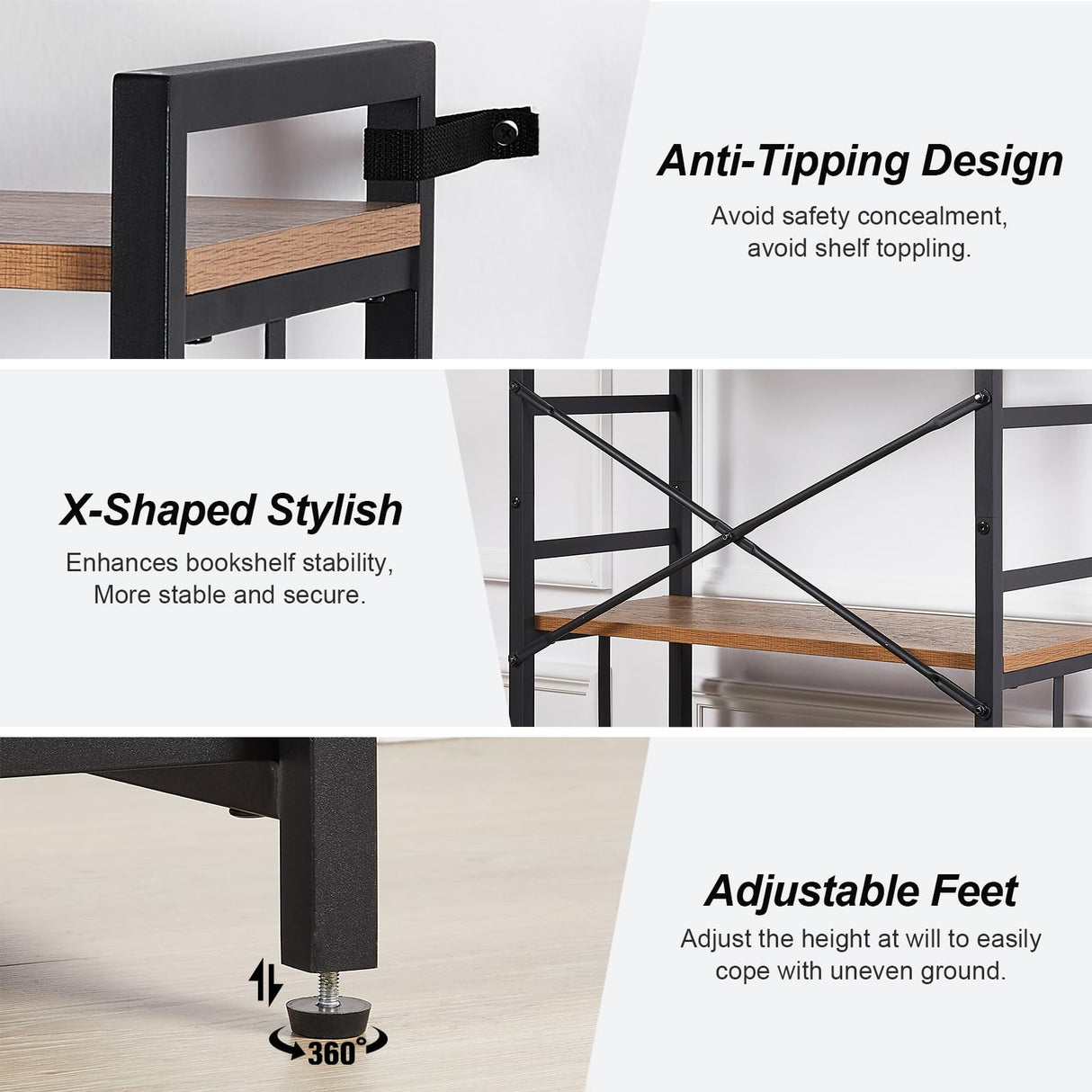 HOMBAZAAR 7 Tier Bookshelf,84 inch Tall Industrial Bookcase with Metal Frame and Open Shelves,Rustic Heavy Duty 7 Shelf Bookcase, Office Book Shelves for Living Room and Bedroom,Brown HOMBAZAAR