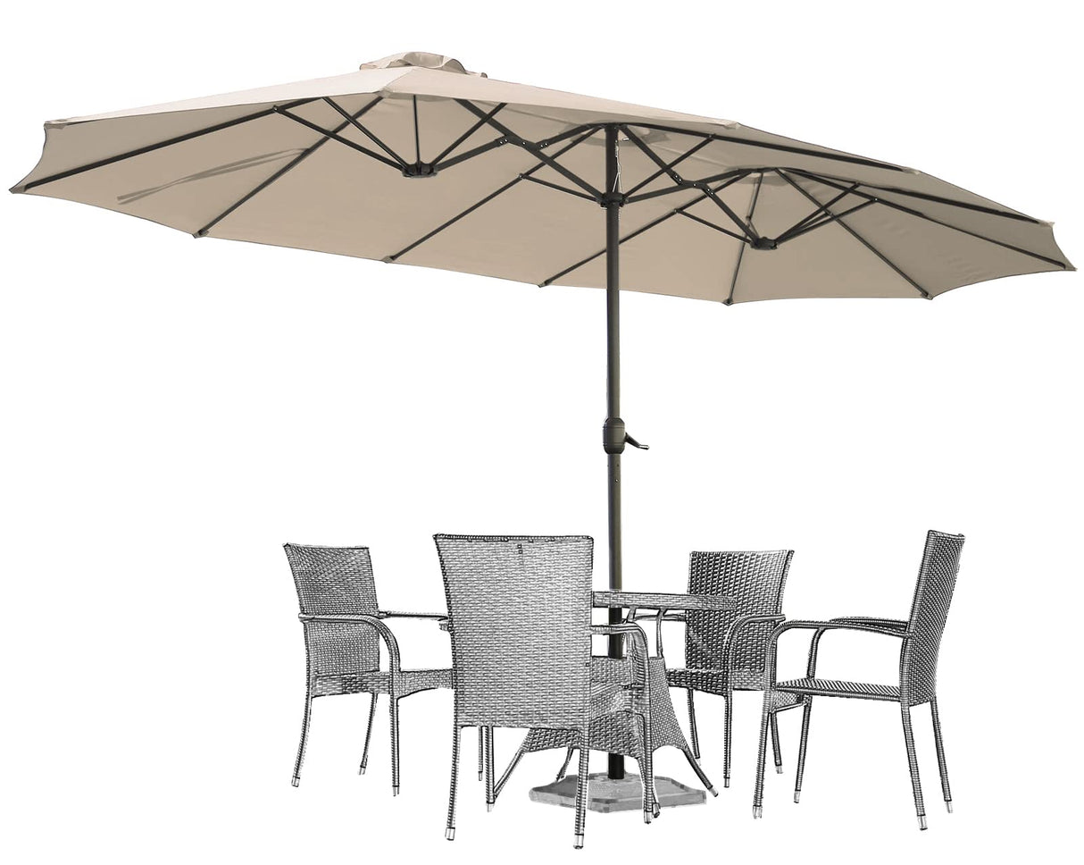 AECOJOY 15x9ft Double-Sided Patio Umbrella Outdoor Market Umbrella Large Umbrella Table Umbrellas with Crank Air Vents for Deck Pool Patio (1.9" Pole, Beige) AECOJOY