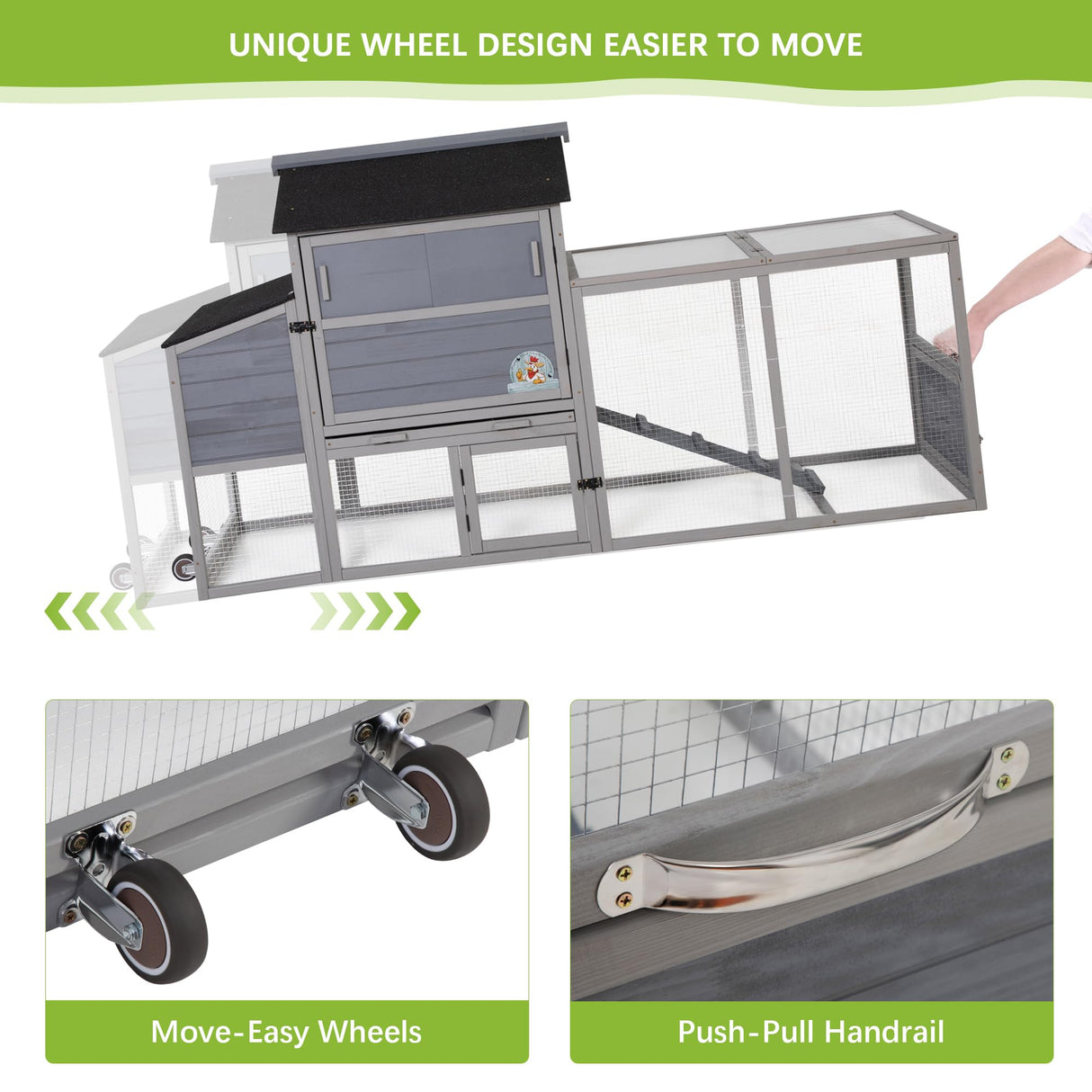 COZIWOW 82" Large Wooden Chicken Coop, Outdoor Rabbit Hutch, Guinea Pig Pet House with Wheels, Sunshine Board, Asphalt Roof, Ramp, Openable Top, Door, Window, Pull-Out Tray, Indoor Bunny Cage (Gray) COZIWOW