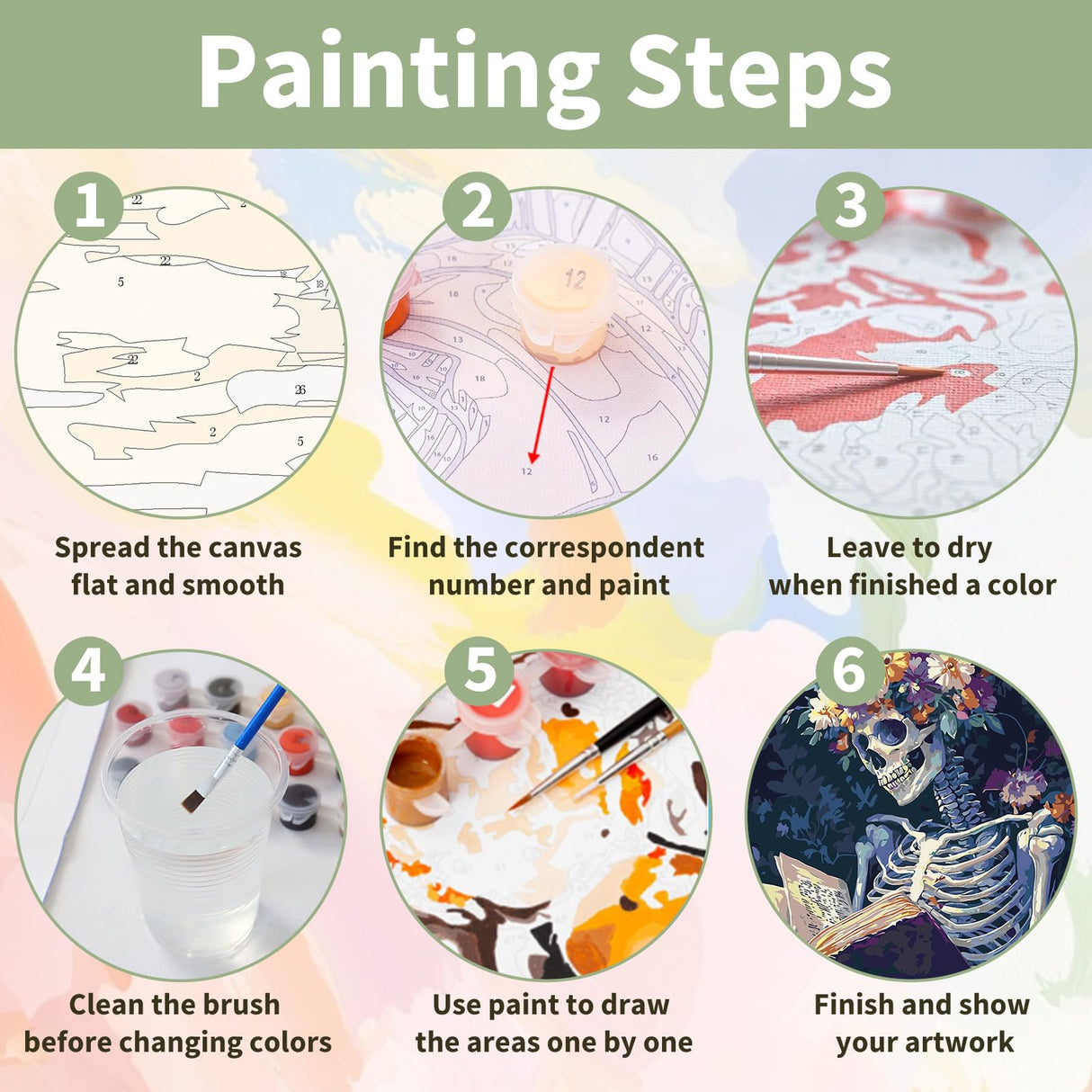 Ceiomez DIY Skull Paint by Numbers Kit for Adults, Skeleton Paint by Numbers for Adults, Halloween Adult Paint by Number Kits on Canvas for Home Decor Gift Art Work 16x20in Ceiomez