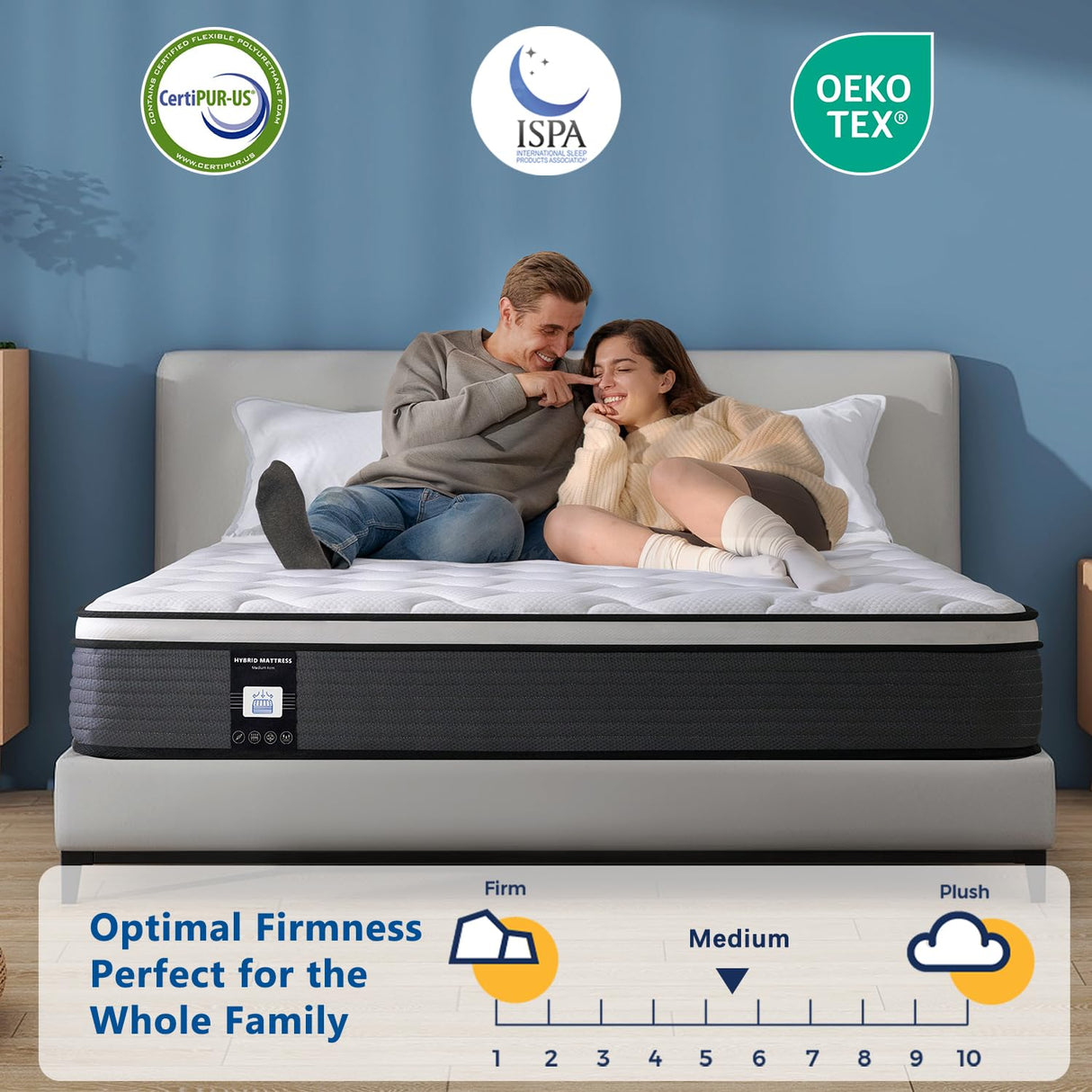 14 Inch Twin Mattress, Memory Foam Hybrid Mattress, Motion Isolation Pocket Spring Mattress in a Box, Medium Firm for Pressure Relief, Breathable Pillow Top, CertiPUR-US Certified Marine Moon