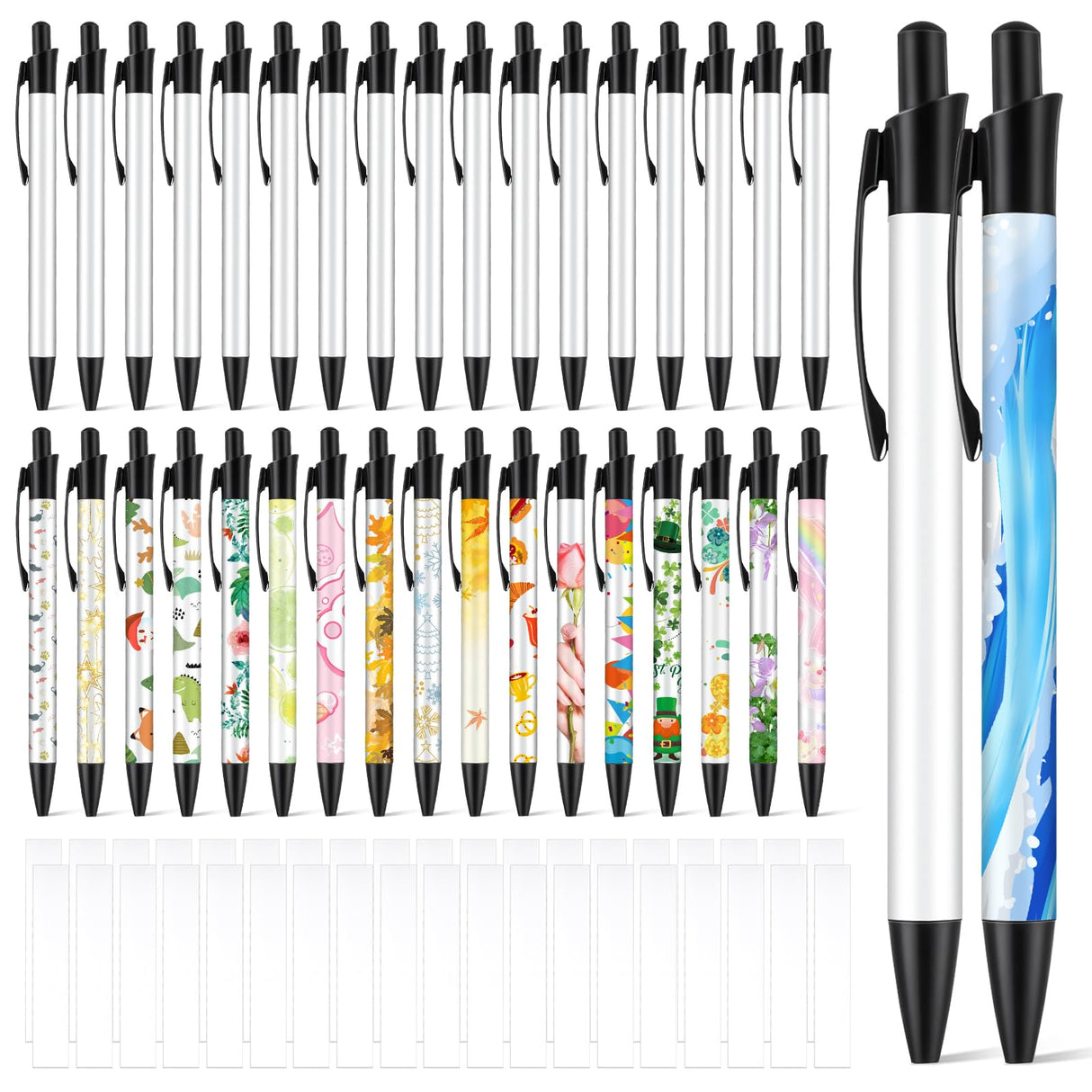 Guiqulai 36 PCS Sublimation Pens Blank Sublimation Coated Pen Heat Transfer Pen Sublimation Ballpoint Pen Bulk with Heat Shrink Wrap Customized Clip Pen for DIY Office Home School Stationery Supplies Guiqulai