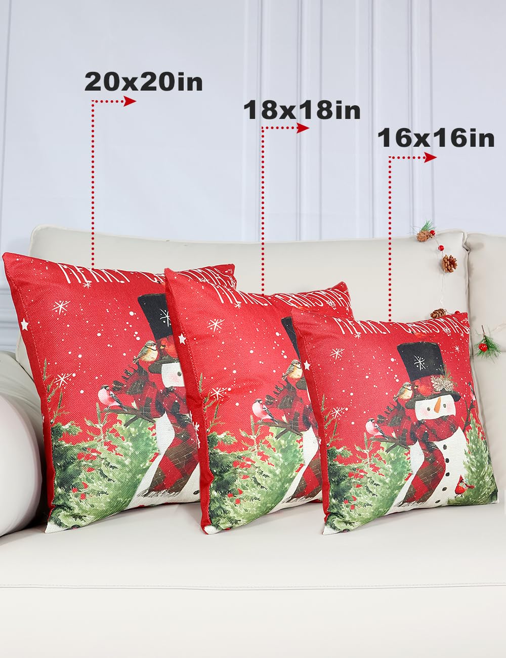 Double-Sided Print Christmas Pillow Covers 18''x18'', Set of 4, 8 Christmas Patterns Christmas Tree, Snowman, Snowflakes, Merry Christmas, Deer, Santa Claus,Truck, Let It Snow, Soft Linen Material TOYPOPOR