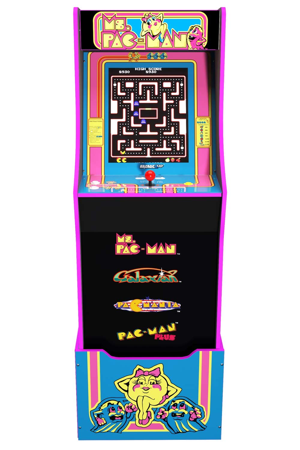 Arcade1Up Ms. Pac-Man 80S Retro Home Arcade Machine, 4 Games In 1, 4 Foot Cabinet with 1 Foot Riser - Electronic Games ARCADE1UP