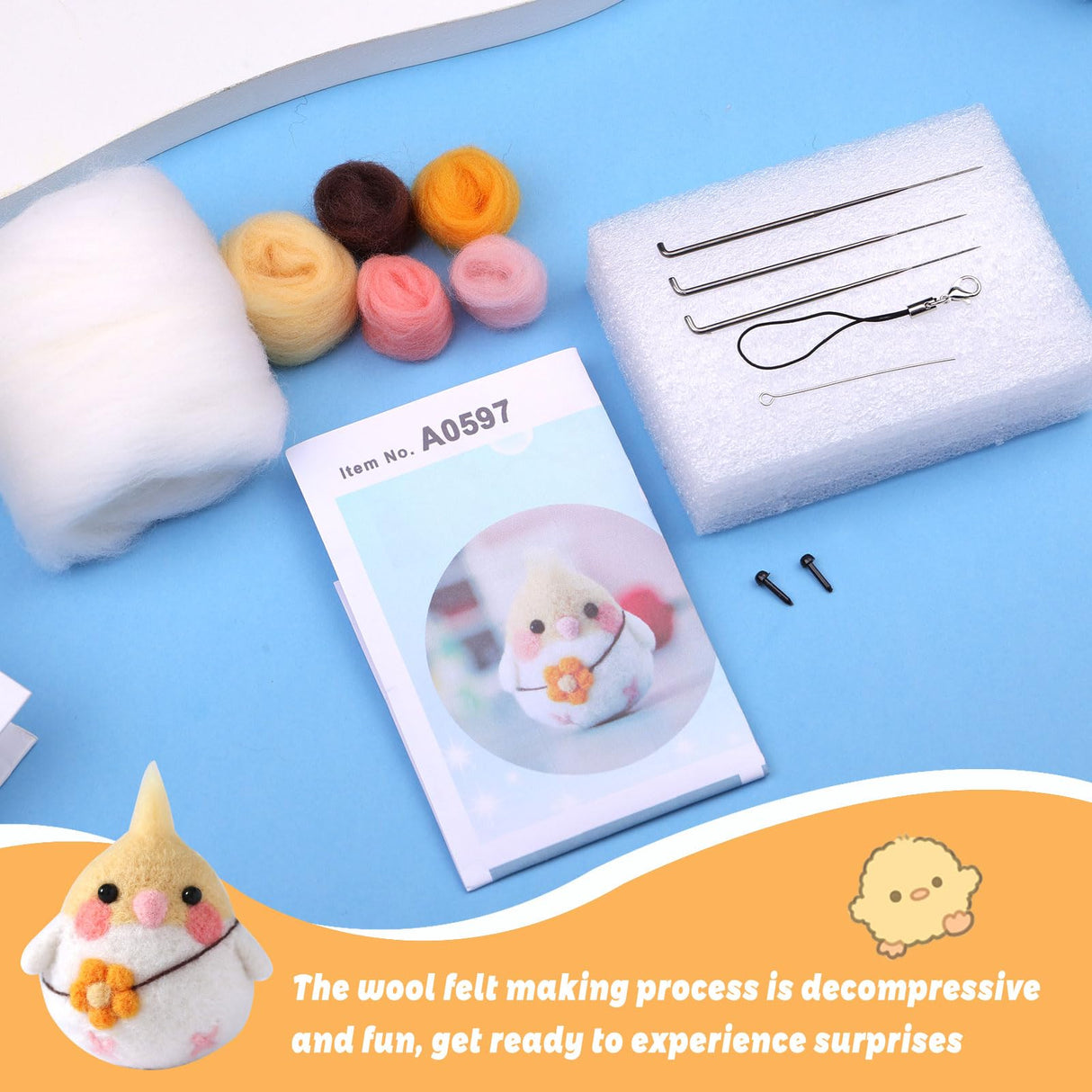 SOCNITC Needle Felting Kit for Beginners, Animal Doll Making Supplies with Tools, Soft Wool Roving, Foam Mat, Instructions, Accessories for Adults SOCNITC