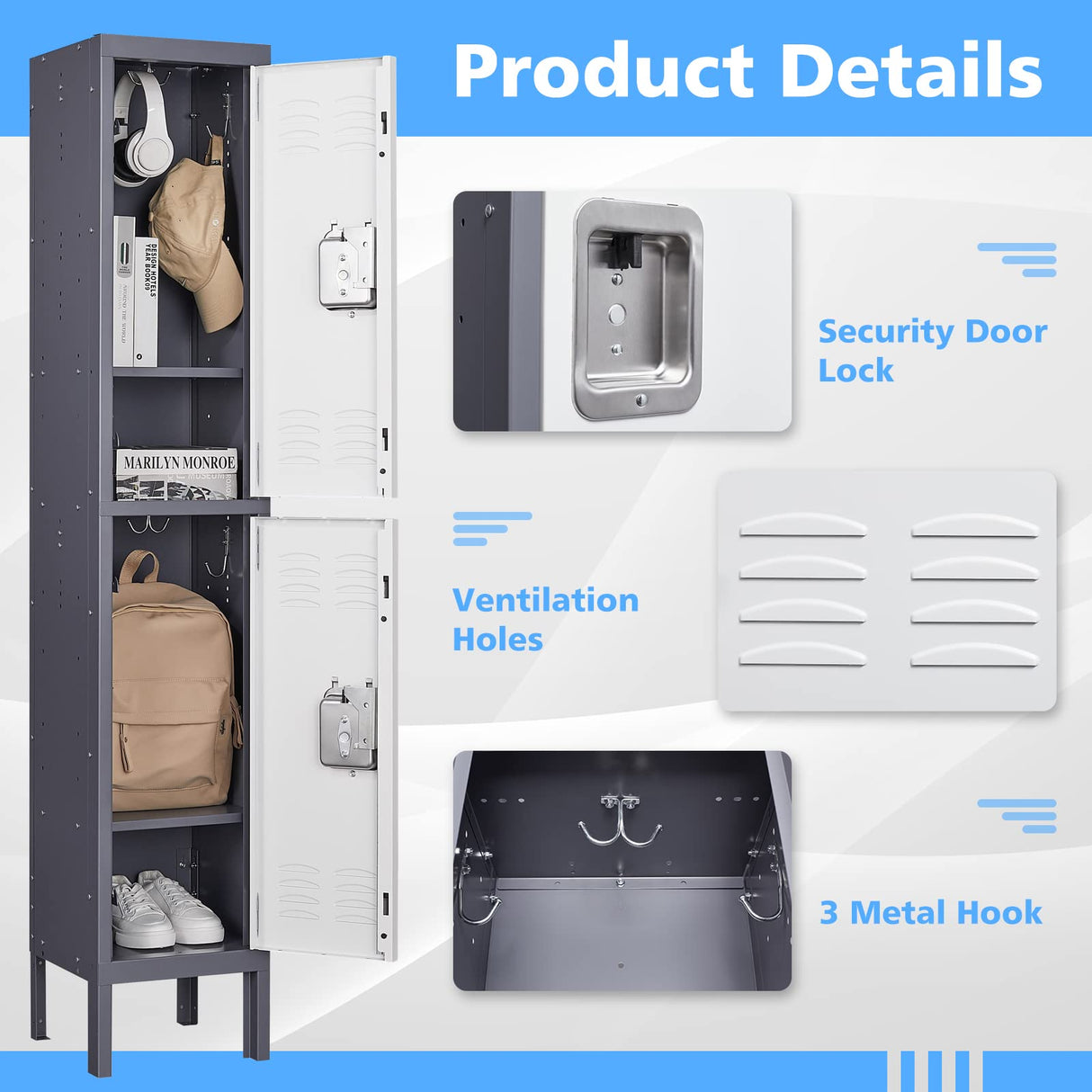 Letaya Metal Lockers for Employees,2 Door Storage Locker Lockable Steel Cabinet for School Gym Home Office staff (2 Door) Letaya