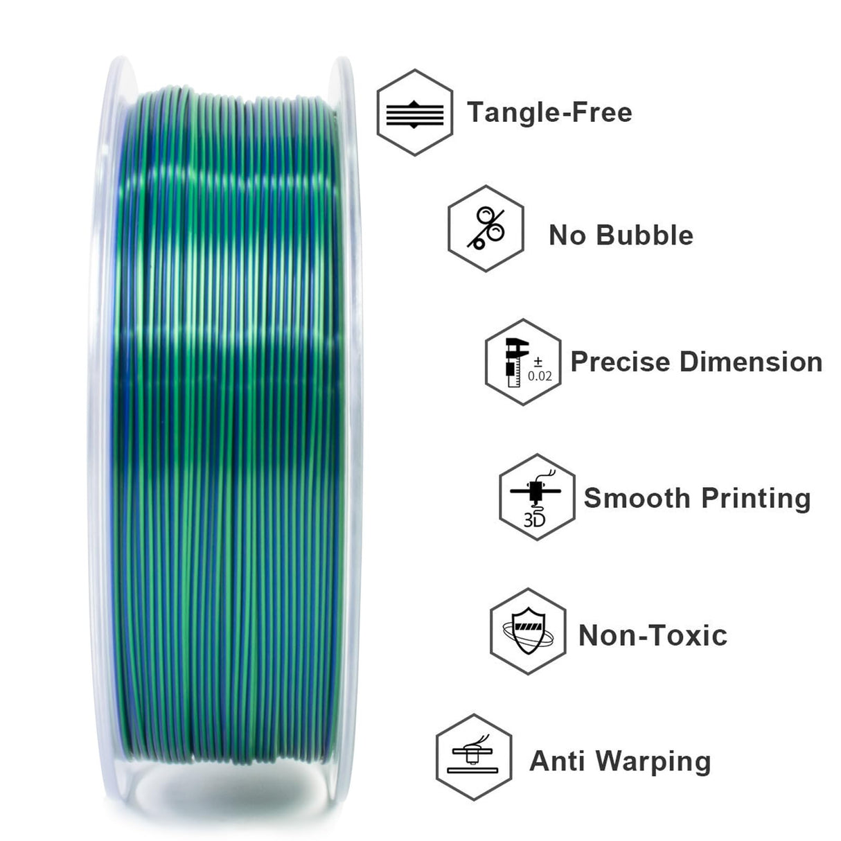 Geeetech 3D Printer Silk PLA Dual Color Filament,Metal-Like Shiny Silk Filament 1.75mm 1kg (2.2lbs) Spool,Dimensional Accuracy +/- 0.03 mm,Silk Blue Green Geeetech