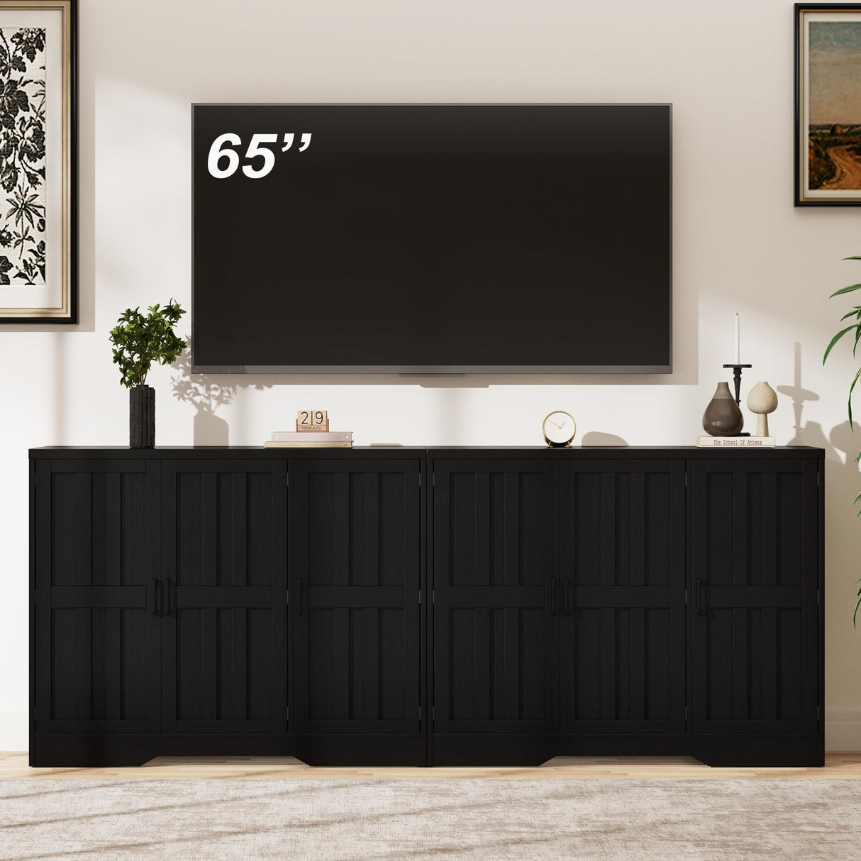 Modern Farmhouse Buffet Cabinet with Storage, 42" Large Sideboard Storage Cabinet with 3 Barn Doors, Coffee Wine Bar Cabinet Wood Table Credenza with Adjustable Shelf for Kitchen Dining Living Room Vividwood