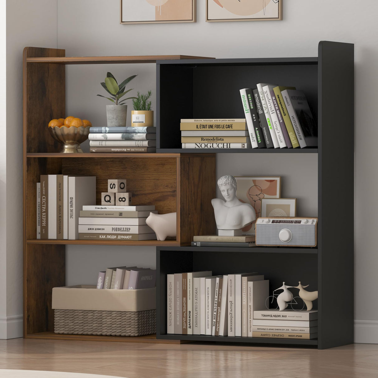 NAIYUFA 4-Tier L-Shaped Corner Bookshelf with LED Lighting - Versatile Storage Solution for Home & Office NAIYUFA
