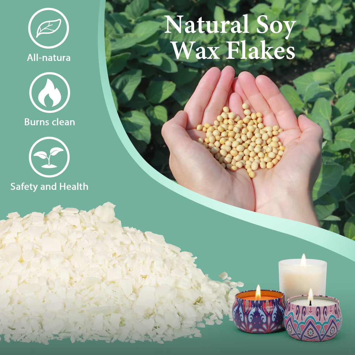 SAEUYVB Soy Candle Wax for Candle Making - Natural Soy Wax Flakes 5 lbs Bag, 20 Cotton Candle Wicks, 20 Wick Stickers & 2 Centering Devices SAEUYVB