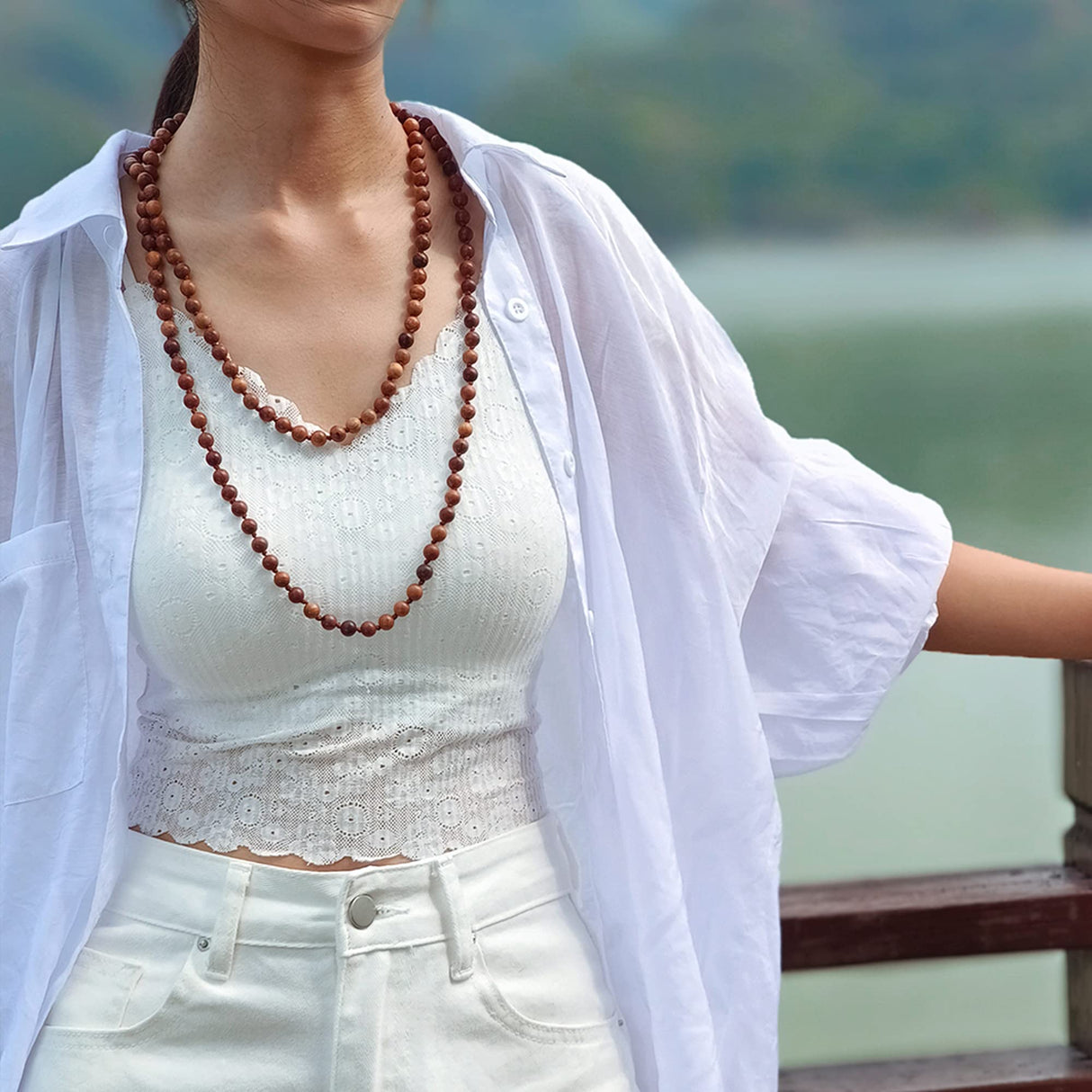 Firstmeet Fashion Natural Round Wood Beads 60'' Long Strand Art Deco Necklace for Women(XL-1170-B) Firstmeet