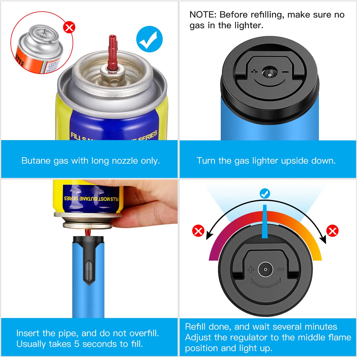 Torch Lighters 2 Pack Windproof Adjustable Jet Flame Butane Lighter, Refillable Gas Torch Lighter for Candles Grill BBQ Fireplaces Camping (Butane Not Included) TOPKAY