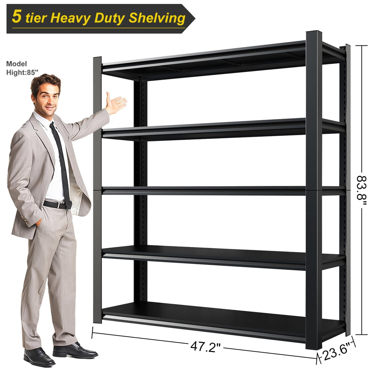 FATIGOS Heavy Duty Garage Shelving, 84'' H Metal Shelving, 3500LBS Storage Shelves 5 Tier Adjustable Heavy Duty Shelving Unit for Warehouse, Garage, Basement, 24" D x 47" W x 84" H FATIGOS