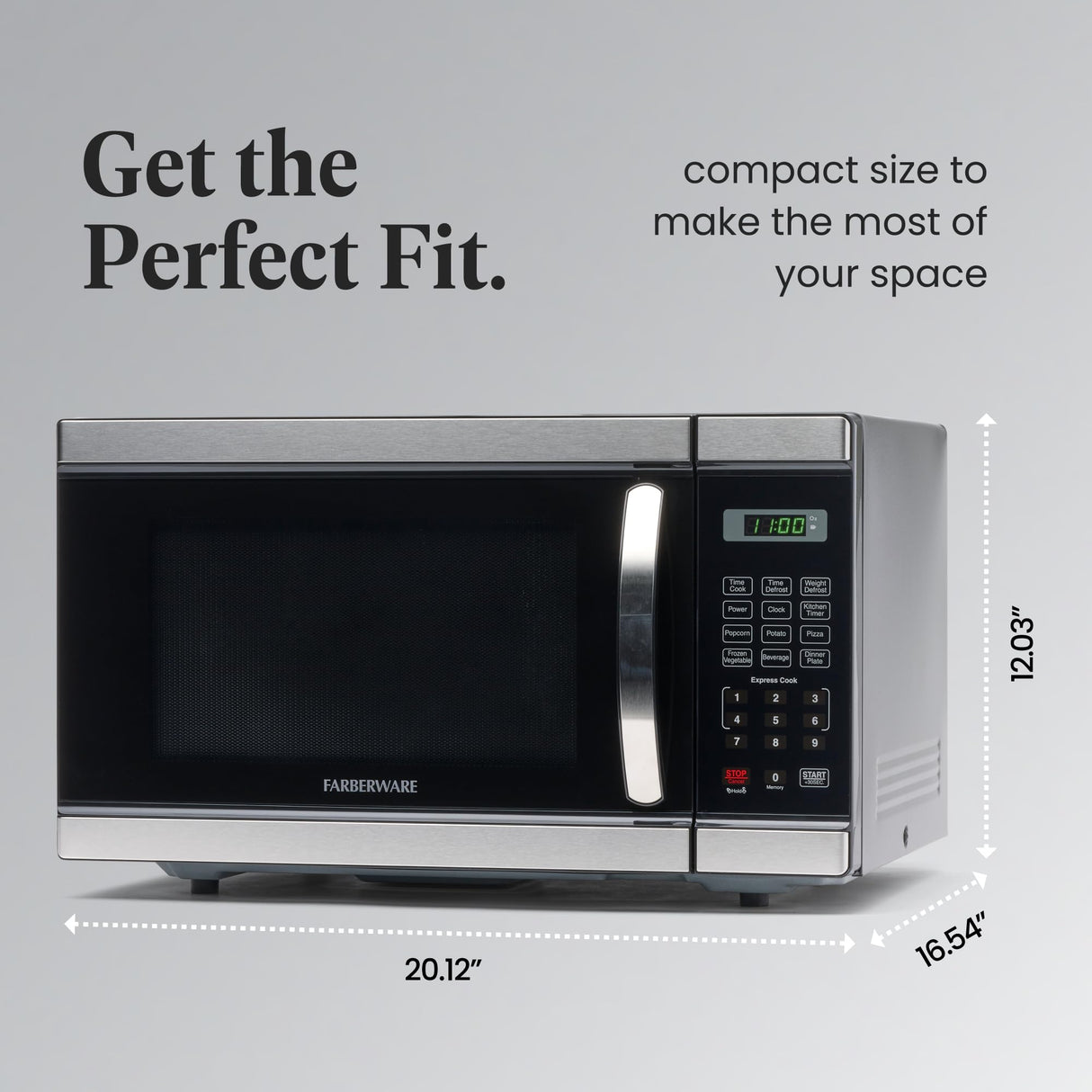 Farberware Countertop Microwave 1000 Watts, 1.1 Cu. Ft. - Microwave Oven With LED Lighting and Child Lock - Perfect for Apartments and Dorms - Easy Clean Stainless Steel Farberware