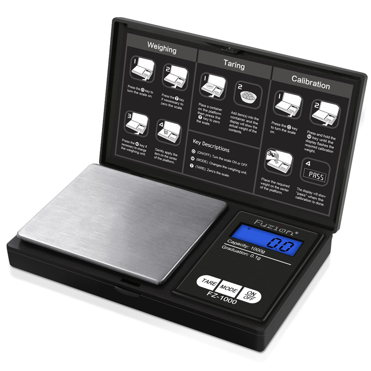 Fuzion Digital Pocket Gram Scale 1000g/0.1g, Small Digital Scales Grams Ounces Grains, Herb Scale, Jewelry Scale, Portable Travel Food Scale Fuzion