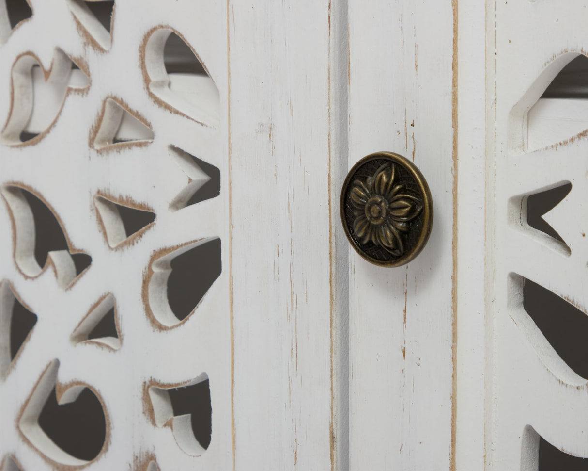 LKTART 44" Sideboard Buffet Cabinet, Farmhouse Accent Storage with 3 Hollow Carved Doors for Living/Dining Room,Kitchen Antique White LKTART