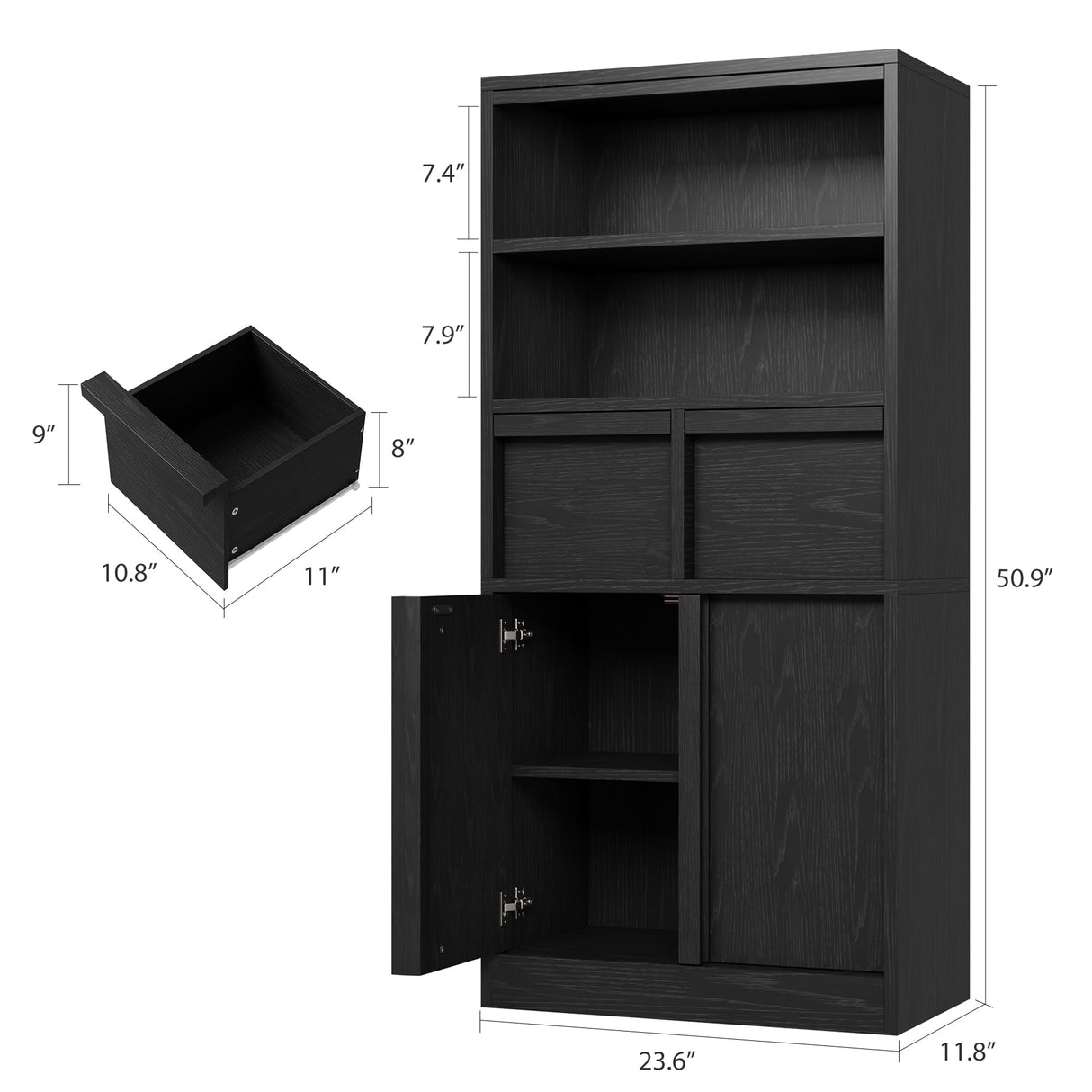 GarveeHome Tall Bathroom Cabinet, Floor Storage Cabinet with Doors & 2 Drawers, 51" H Tall Organizer Cabinet Freestanding for Bathroom, Living Room, Kitchen & Pantry (Black) GarveeHome