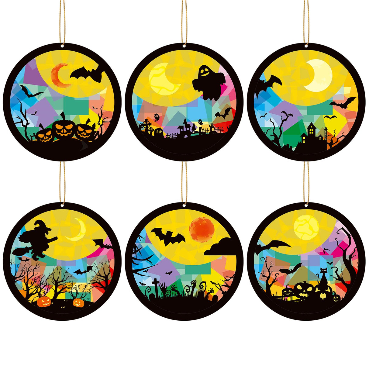 TENDFINE 24 Sets Halloween Night Suncatcher Craft Kit DIY Bat Ghost Tissue Sign Paper Art Craft Activity Halloween Ornament Home Classroom Window Decoration TENDFINE