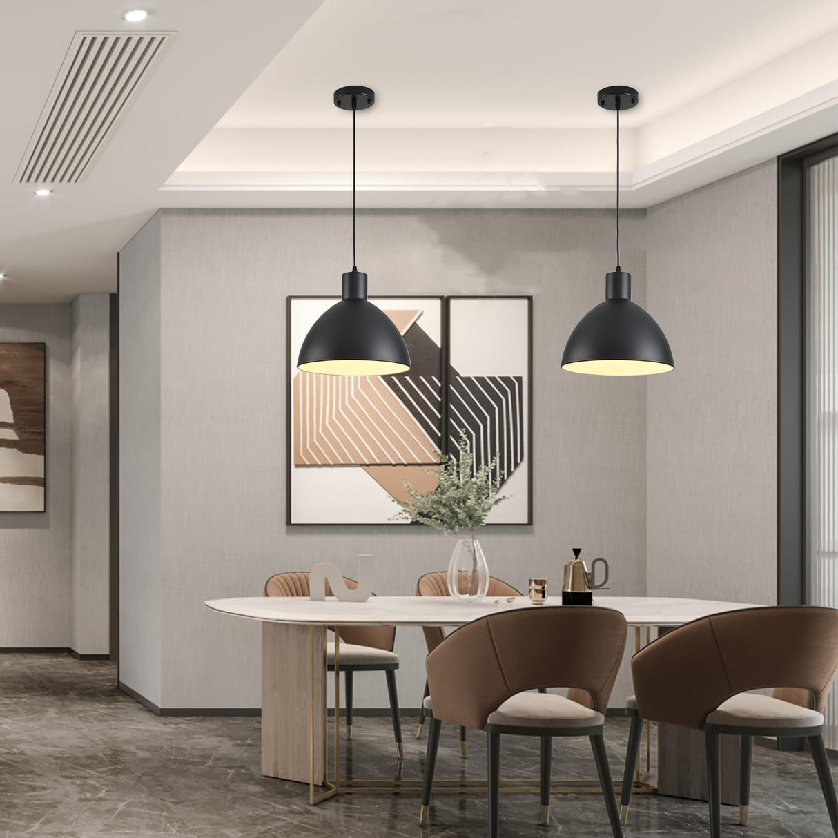 GRUSTRUST 2 Pack Dome Pendant Light, Black Vintage Chandelier Farmhouse 12" Large Pendant Light, Modern Adjustable Hanging Light Fixture,for Kitchen Island,Industrial Dining Room,Coffee Bar GRUSTRUST