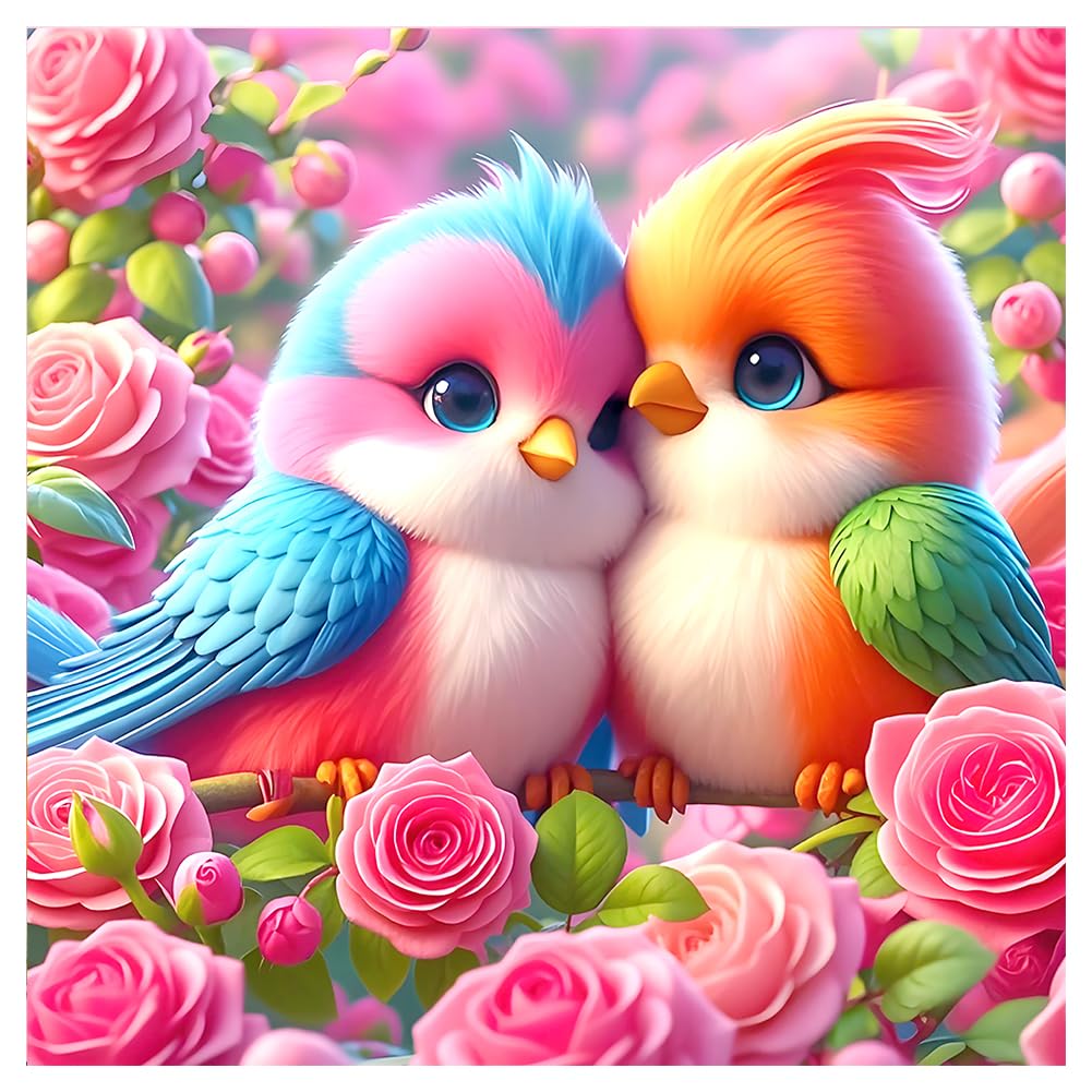 FHBUBPUP 5D Bird Diamond Painting Kits for Adults, Flowers and Birds Diamond Art Kits for Beginners - DIY Full Drill Round Diamond Dot Gem Art, Craft Gift Suitable for Home Wall Decoration 12×12Inch FHBUBPUP