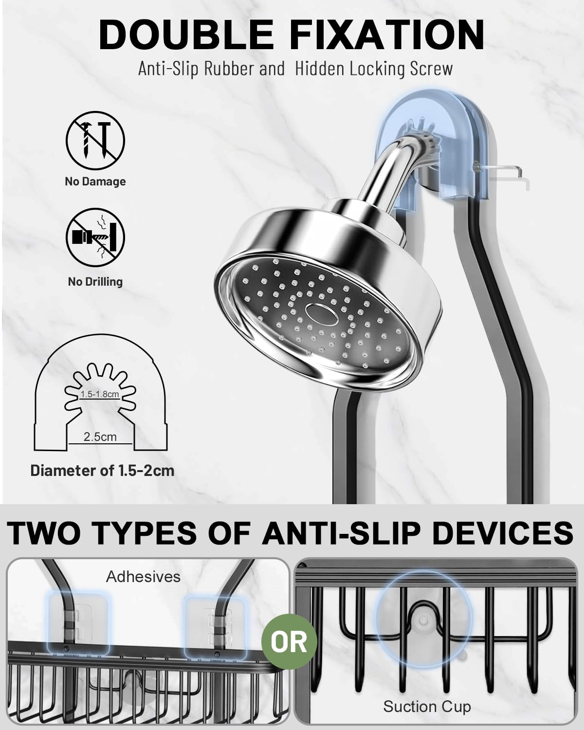 MSAICOE Shower Caddy Hanging - Never Rust Shower Hanging Organizer - Aluminum Over the ShowerHead Caddy with Soap Basket and 6 Hooks for Razor/Sponge (Black) MSAICOE