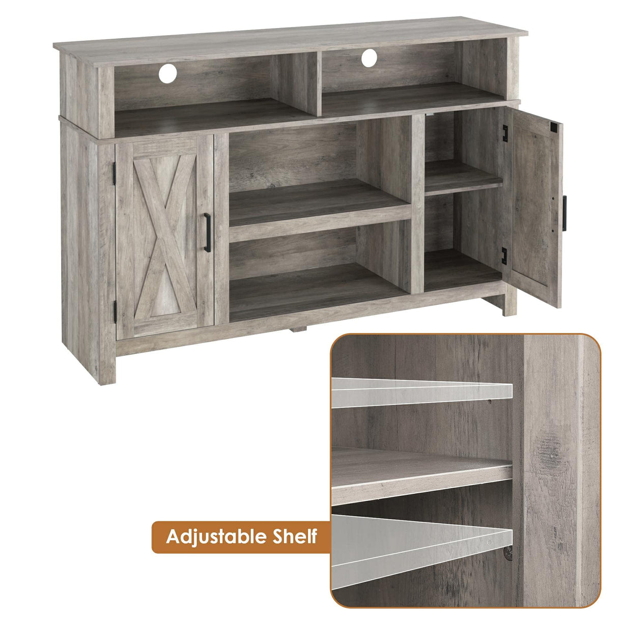 HOSTACK Barn Door TV Stand for TVs Up to 65", Modern&Farmhouse Wood Entertainment Center, Media Console Table with Storage Cabinet & Adjustable Shelves, TV Console for Living Room, Ash Grey HOSTACK