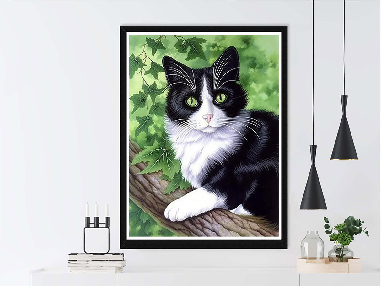 VAIIEYO 5D Diamond Art Kits for Adults Cat, Diamond Painting Animal, Paint by Numbers Full Drill Round Rhinestone Craft Canvas for Home Wall Decor Gift 12x16 inch VAIIEYO
