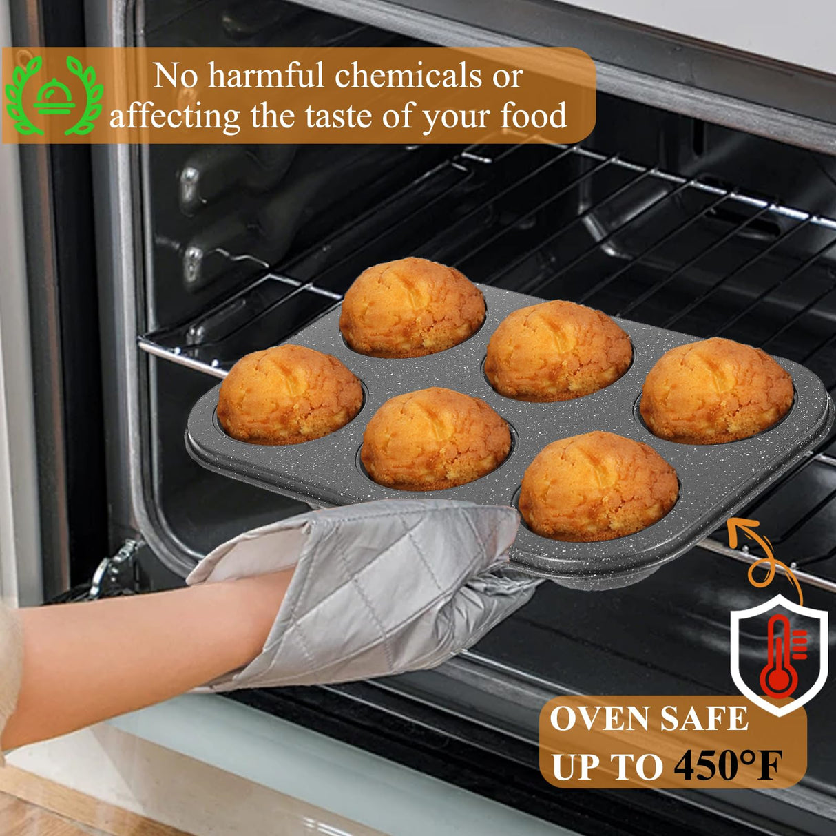 Walooza Muffin Cupcake Pan, Muffin Tins Nonstick 6, Muffin Top Cookie Cheese Cake Pan for Baking, Toast Oven Baking Supplies Small Cake Pans Muffin Cups Non Stick Walooza